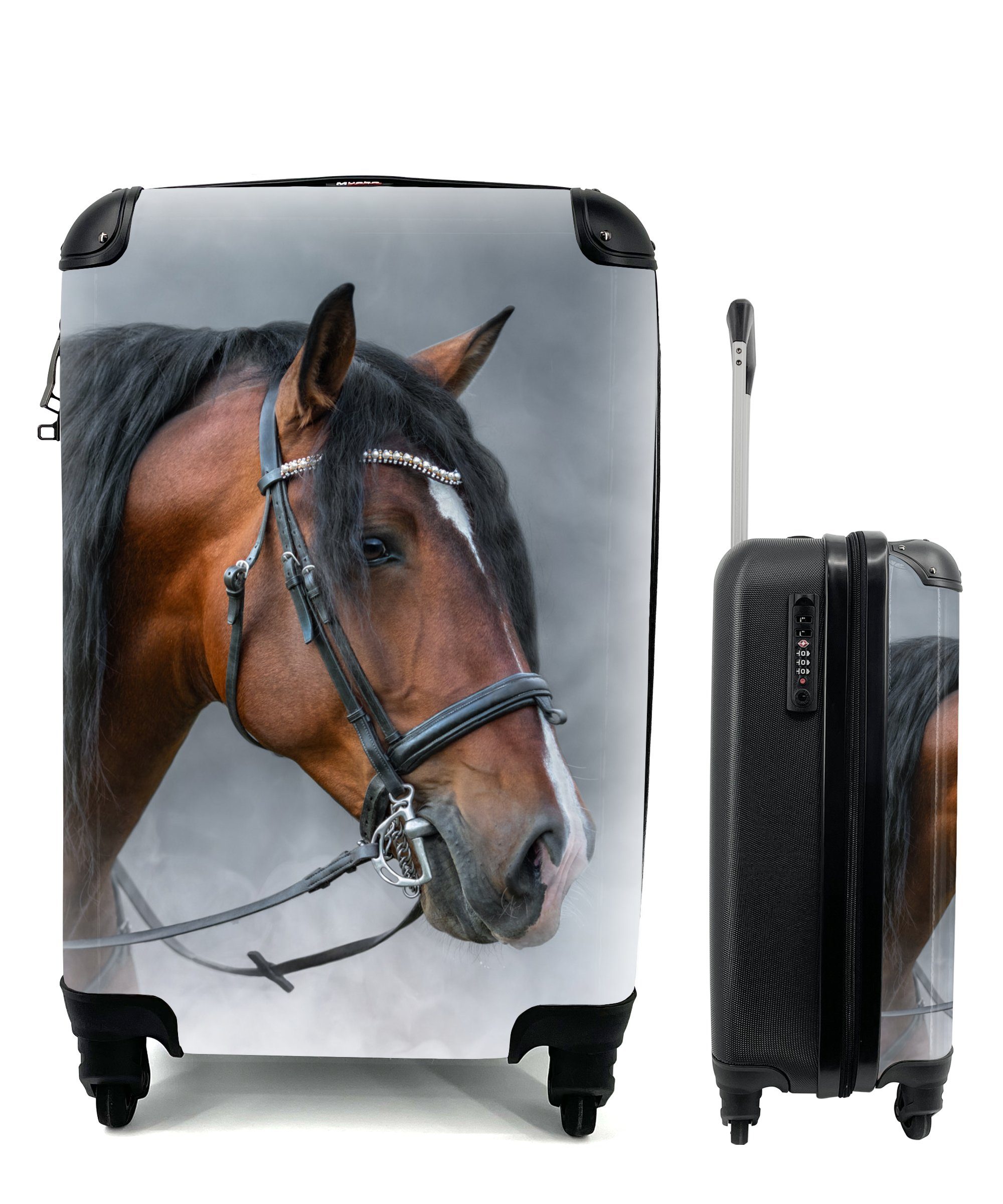 MuchoWow Handgepäckkoffer Pferd - Rauch - Zaumzeug, 4 Rollen, Reisetasche mit rollen, Handgepäck für Ferien, Trolley, Reisekoffer