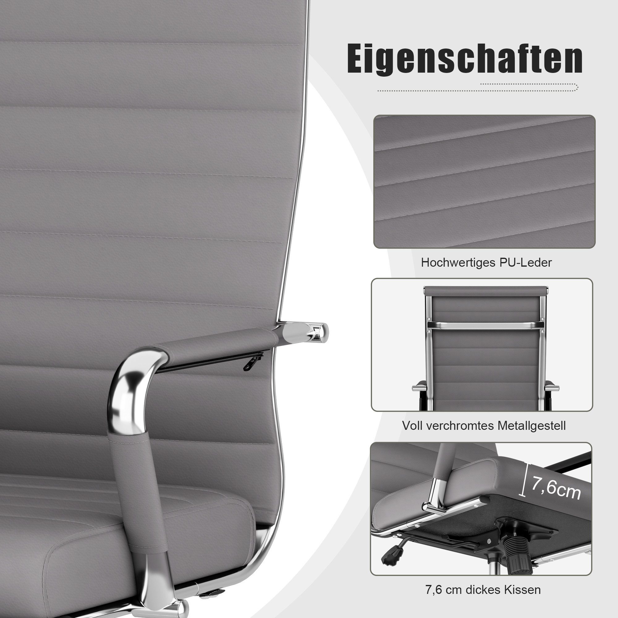 UEV Stuhl Schreibtischstuhl ergonomisch, Drehstuhl mit Rollen (Bis 150kg, Konferenzstühle, Büro-Gästestuhl), Höhenverstellbar,Wippfunktion,Metallrahmen,Gepolste – Bild 5 von 5