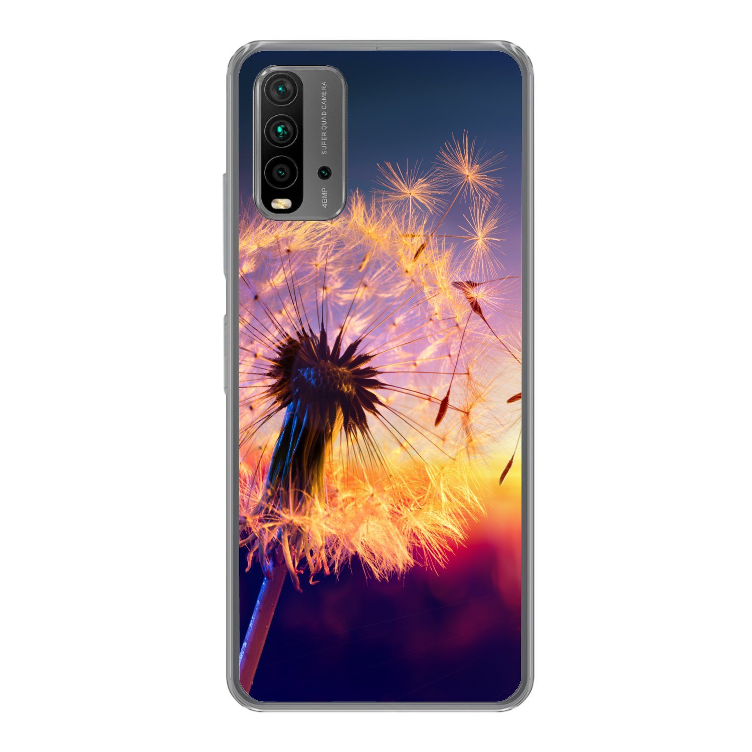MuchoWow Handyhülle für Xiaomi Redmi 9T Löwenzahn - Blumen - Sonnenuntergang - Horizont -, Phone Case, Silikon, Schutzhülle Dünn