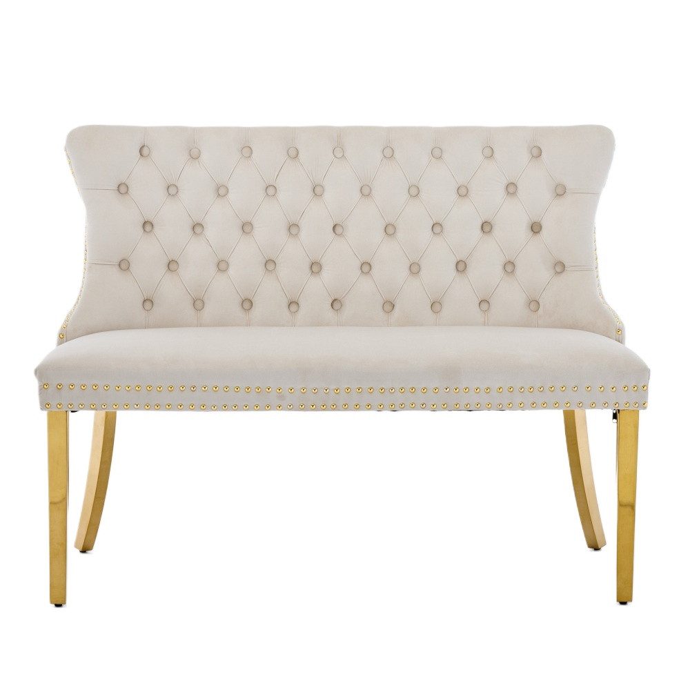 BBWL Polsterbank 2-Sitzer mit Handmade Knöpfen, Wing Back, Samtpolsterung, Velvet Double Dining Loveseat Bank für Küche & Esszimmer, Mid-Century