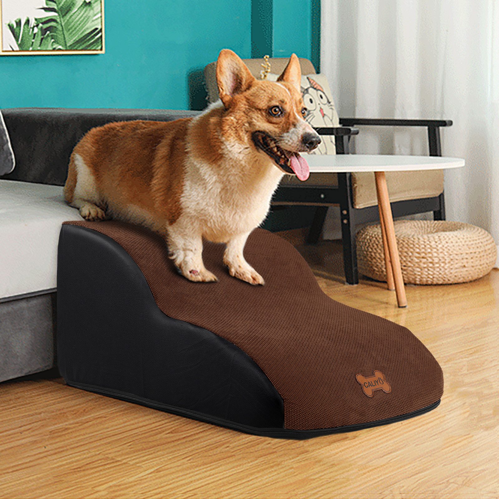CALIYO Hunderampe Hundetreppe 3 Schichten Haustiertreppe Hundetreppe Katzentreppe, für Kleine Hunde Welpe Katzen aus Sofa Bett rutschfest