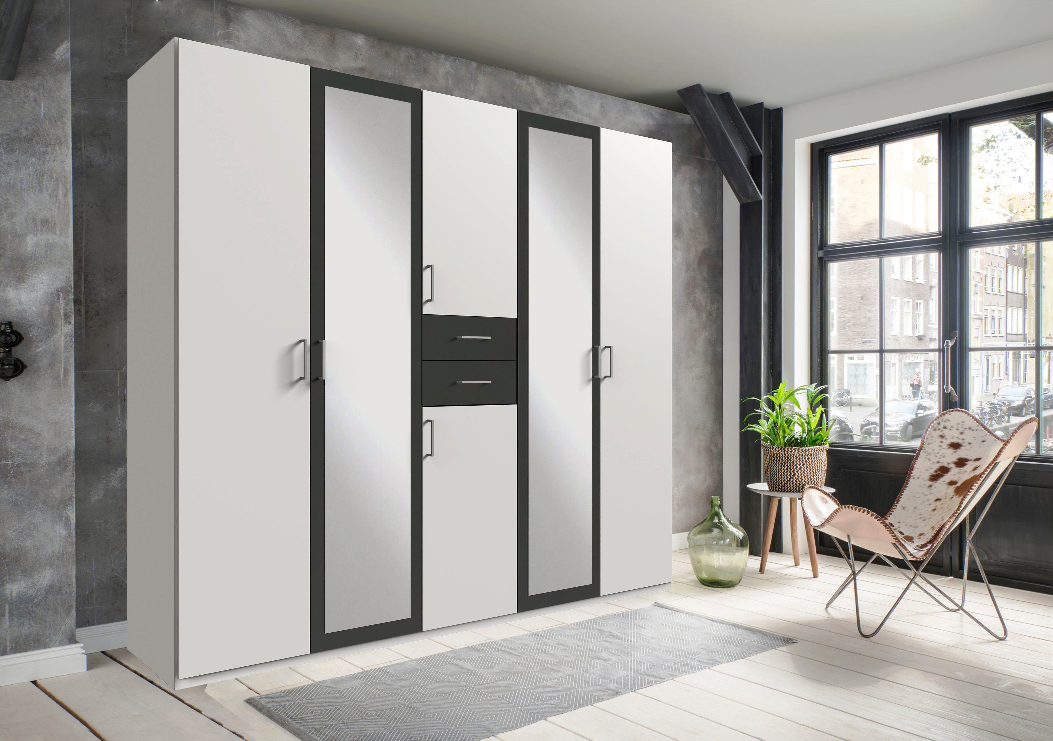 Wimex Kleiderschrank Diver Drehtürenschrank mit Spiegel, 180, 225 o. 270cm breit Bestseller Schlafzimmerschrank wahlweise 3 Innenausstattungen