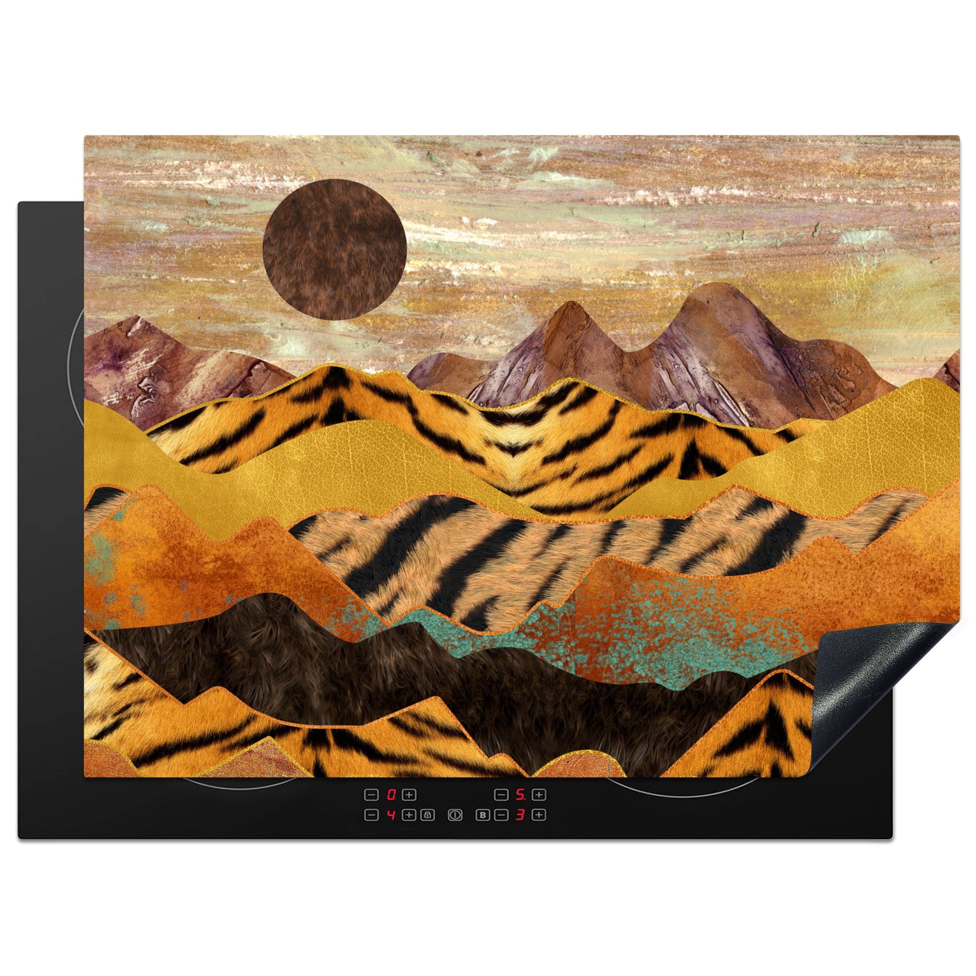 MuchoWow Herdblende-/Abdeckplatte Tigerdruck - Marmor - tlg), Induktionskochfeld Gold, die cm, (1 Schutz Vinyl, Ceranfeldabdeckung küche, für 71x52