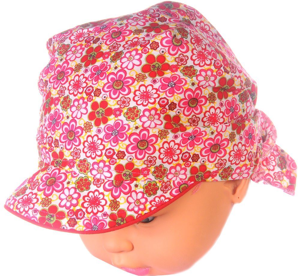 La Bortini Kopftuch Kopftuch Baby Kinder Bandana Tuch mit Schirm Schirmmütze Kopfbedeckung, aus reiner Baumwolle, gemustert, in Rot mit Blumen