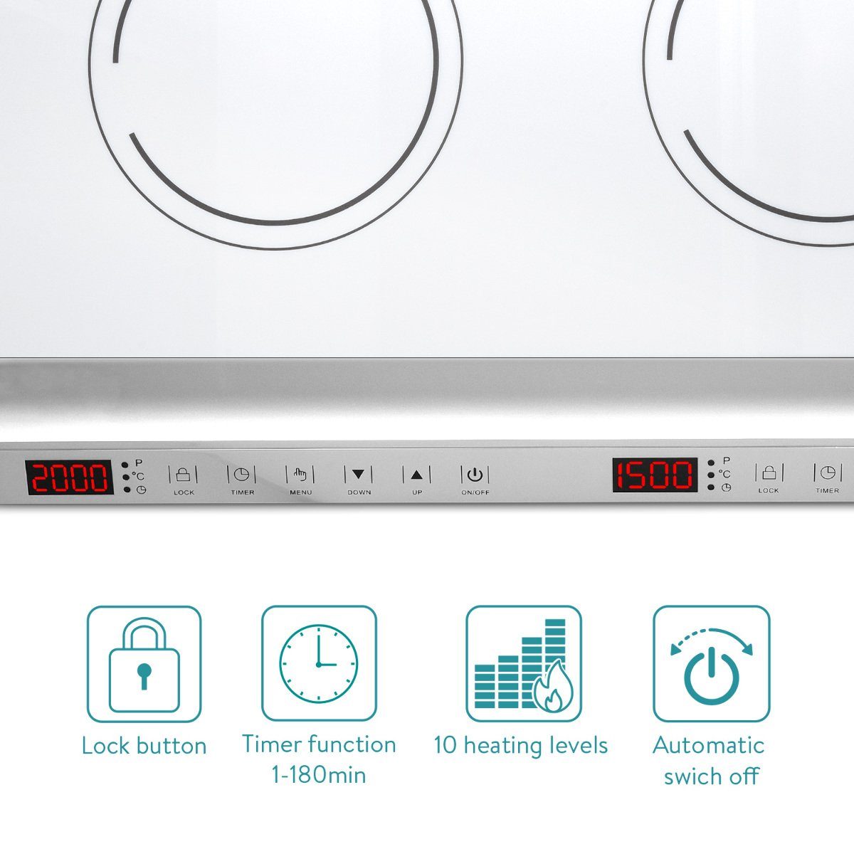 Doppel 2 Kochfelder Doppel-Induktionskochplatte - Weiß Induktionskochfeld Navaris Timer 3500W mit