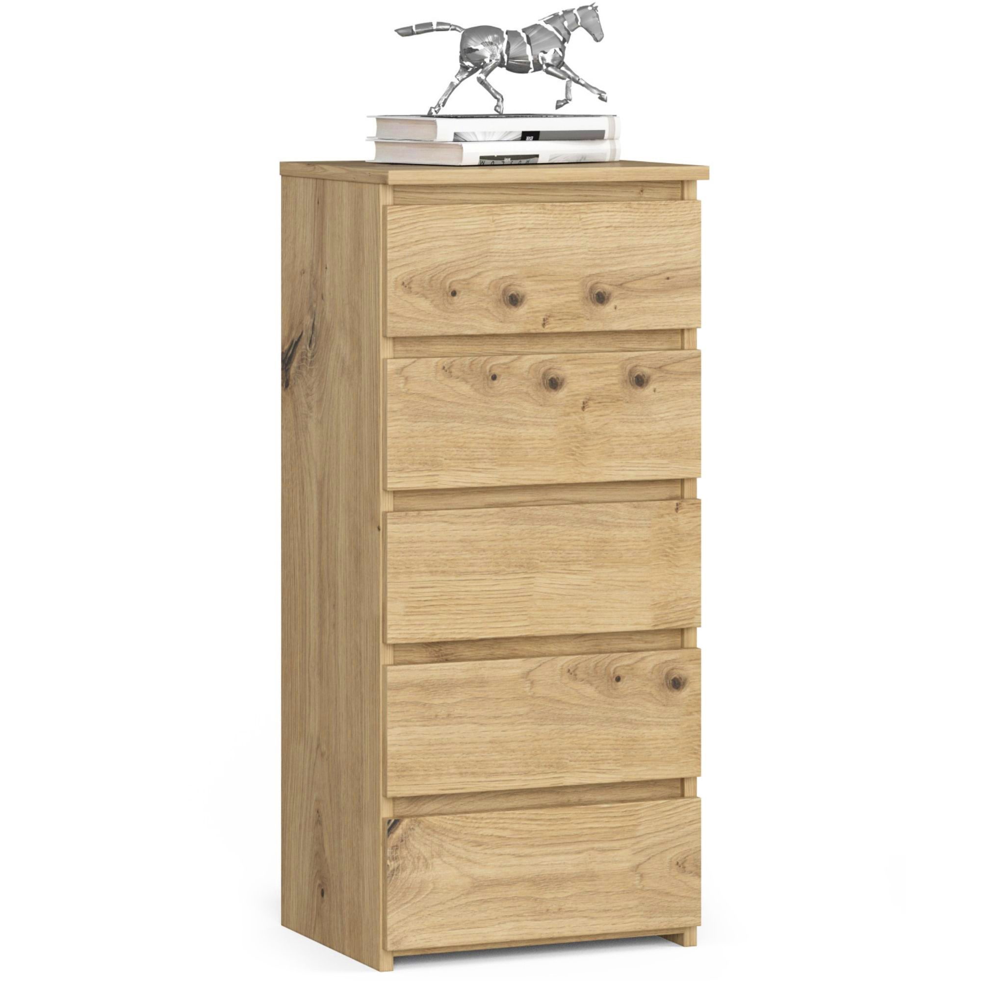 Home Collective Kommode 40 cm breit Holz Highboard Sideboard für Flur Schlafzimmer Wohnzimmer (Mehrzweckschrank Schrank schmal Kommode Schlafzimmer mit Schubladen), Kinderzimmer Organizer, 92 cm hoch mit 5 Schubladen Artisan Eiche