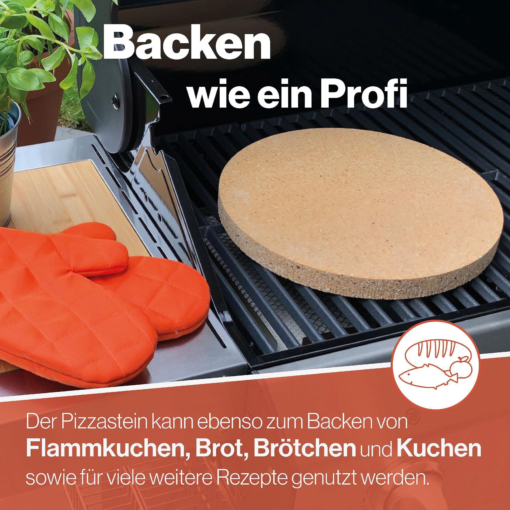Feuerfest 123 GmbH Pizzastein Pizzastein rund Ø 31 x 3 cm Schamotte, (Pizza wie vom Italiener für zu Hause), Pizza Stein Lebensmittelecht Schamottstein