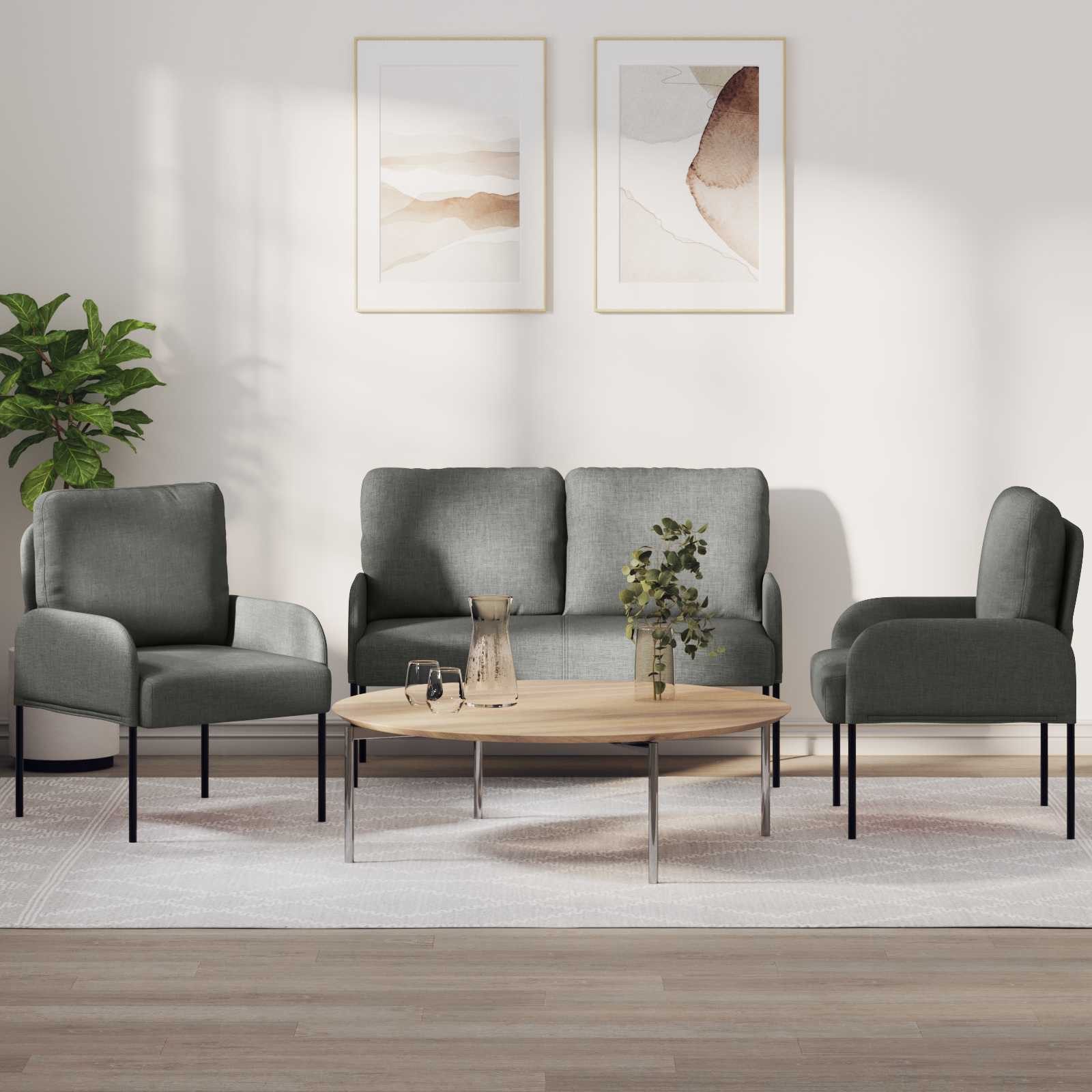vidaXL Sofa Sofagarnituren 3 pcs Dunkelgrau 115 x 56 x 80 cm Sperrholz, 3 Teile