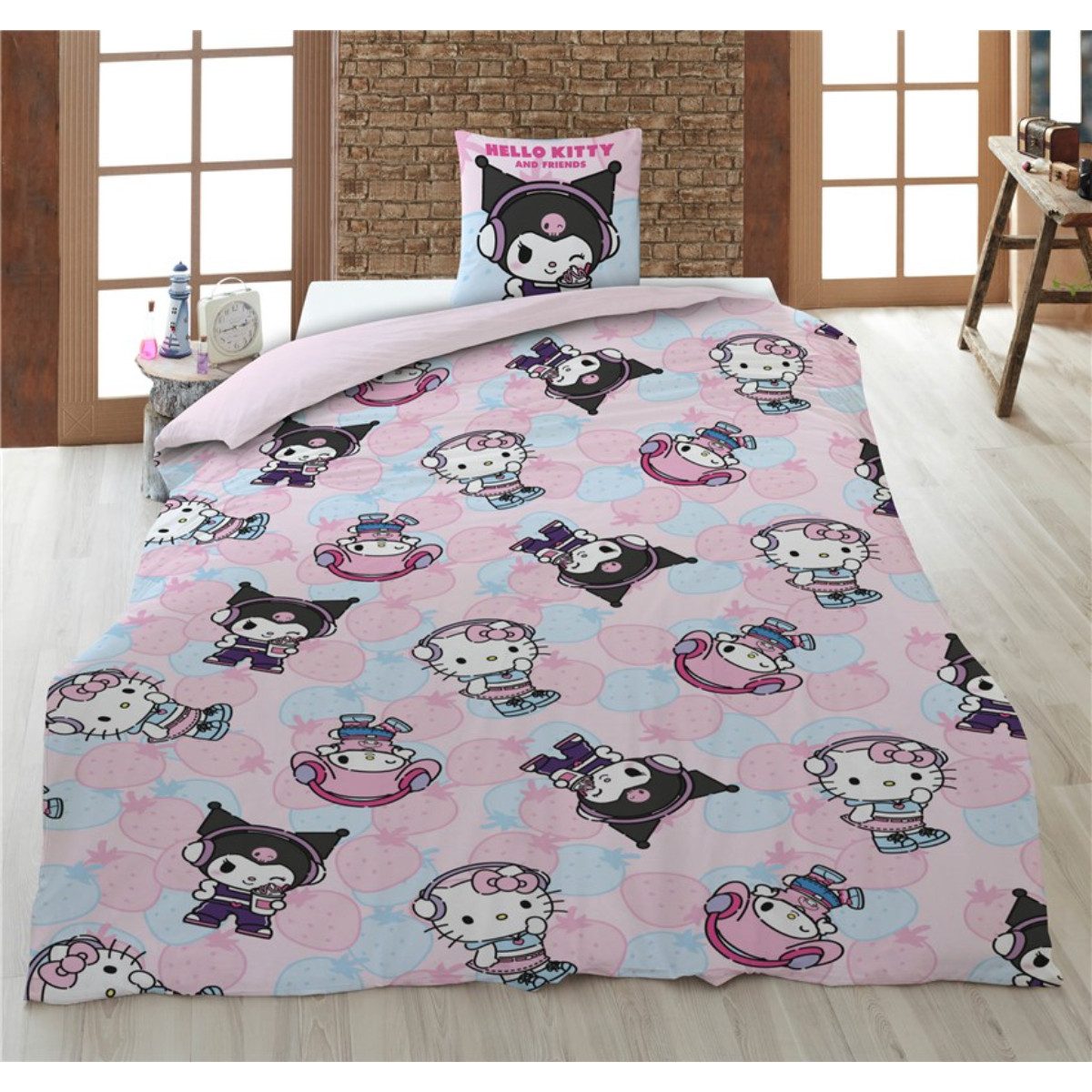 Hello Kitty Bettwäsche Bettbezug Set 140 × 200 cm mit Kissenbezug 65x65 cm, 2 teilig