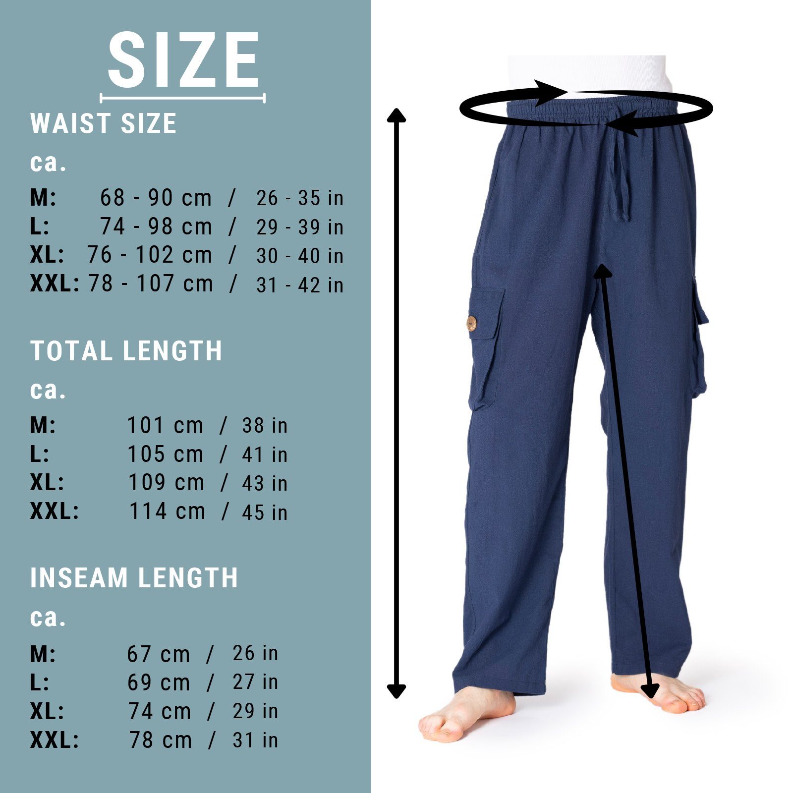 PANASIAM Cargohose Cargo-Hose K bequeme Sommerhose mit 4 Taschen aus 100% Baumwolle Unisex Freizeithose für Damen und Herren Relaxhose Cargohose