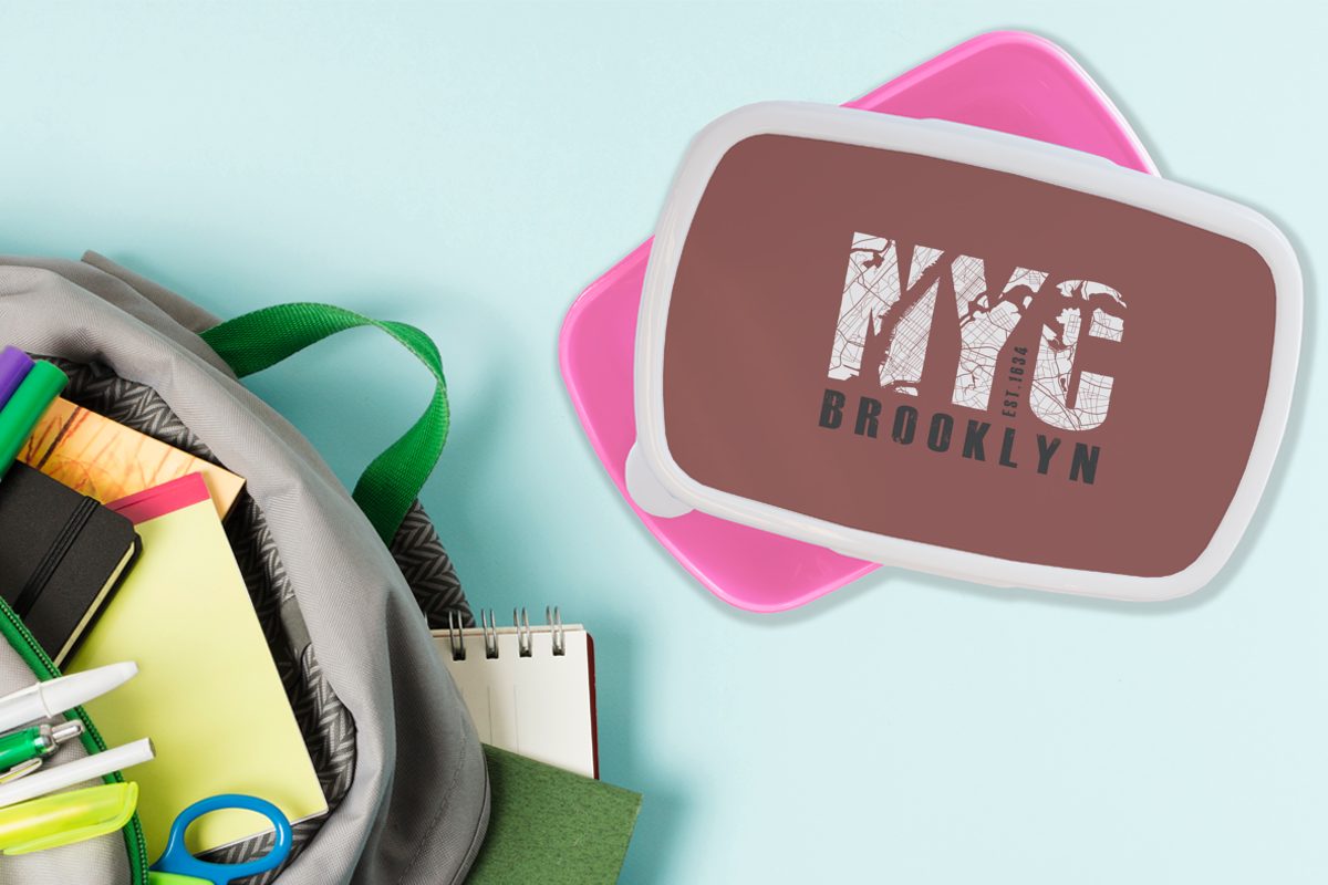 (2-tlg), Kunststoff, Mädchen, Erwachsene, Brooklyn, York rosa für Kinder, Snackbox, - Brotdose MuchoWow Lunchbox - NYC Kunststoff New Brotbox