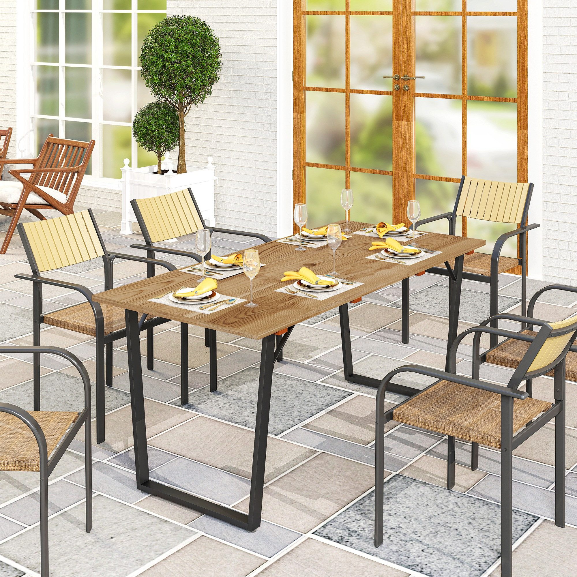 Outsunny Gartentisch mit Schirmloch, für 6 günstig online kaufen