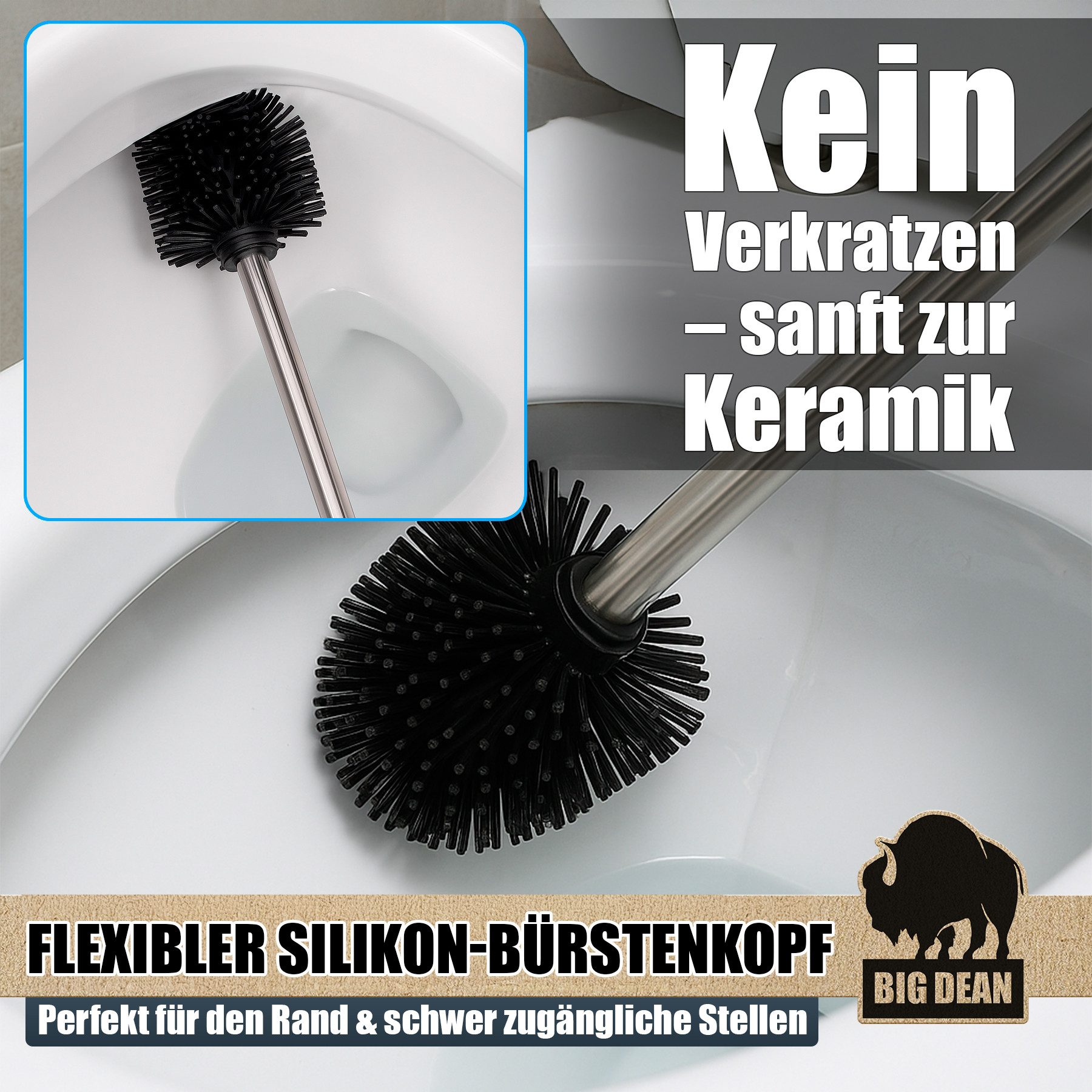 BigDean WC-Reinigungsbürste Silikon Klobürste – Silikon WC Bürste im 4er Set, Toilettenbürste, Alle Toiletten, (Set, 1-tlg., 4 teiliges set), WC Ersatzbürste, F – Bild 4 von 5