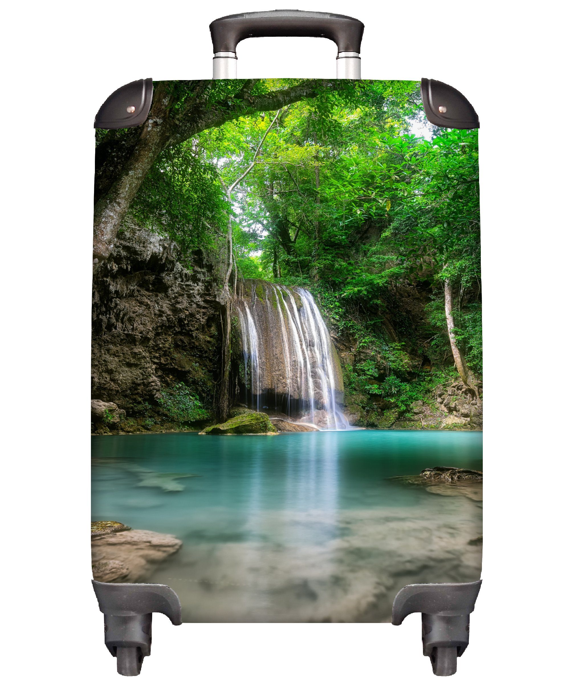 MuchoWow Handgepäckkoffer Dschungel - Wasserfall - Pflanzen - Wasser - Natur, 4 Rollen, Reisetasche mit rollen, Handgepäck für Ferien, Trolley, Reisekoffer