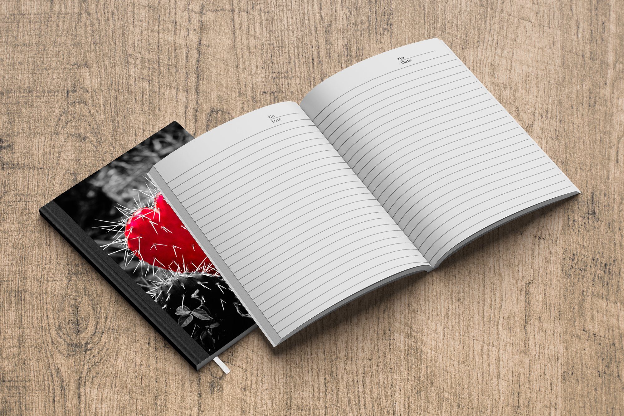 MuchoWow Notizbuch 98 Seiten, Merkzettel, Tagebuch, Schwarz-Weiß-Foto roten A5, Haushaltsbuch herzförmigen mit Journal, einem Notizheft, Kaktus