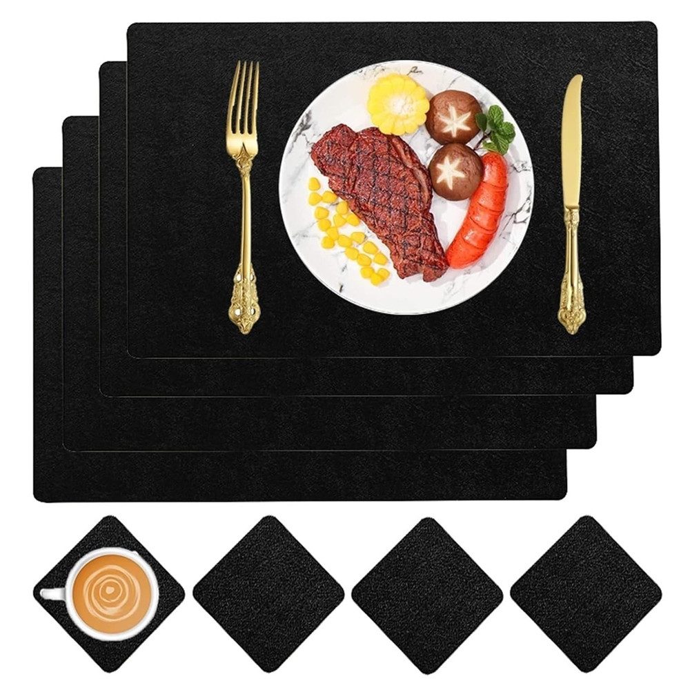 TUWENA Platzset 4er Set Hitzebeständig Wasserdicht Platzdeckchen mit Tischuntersetzer