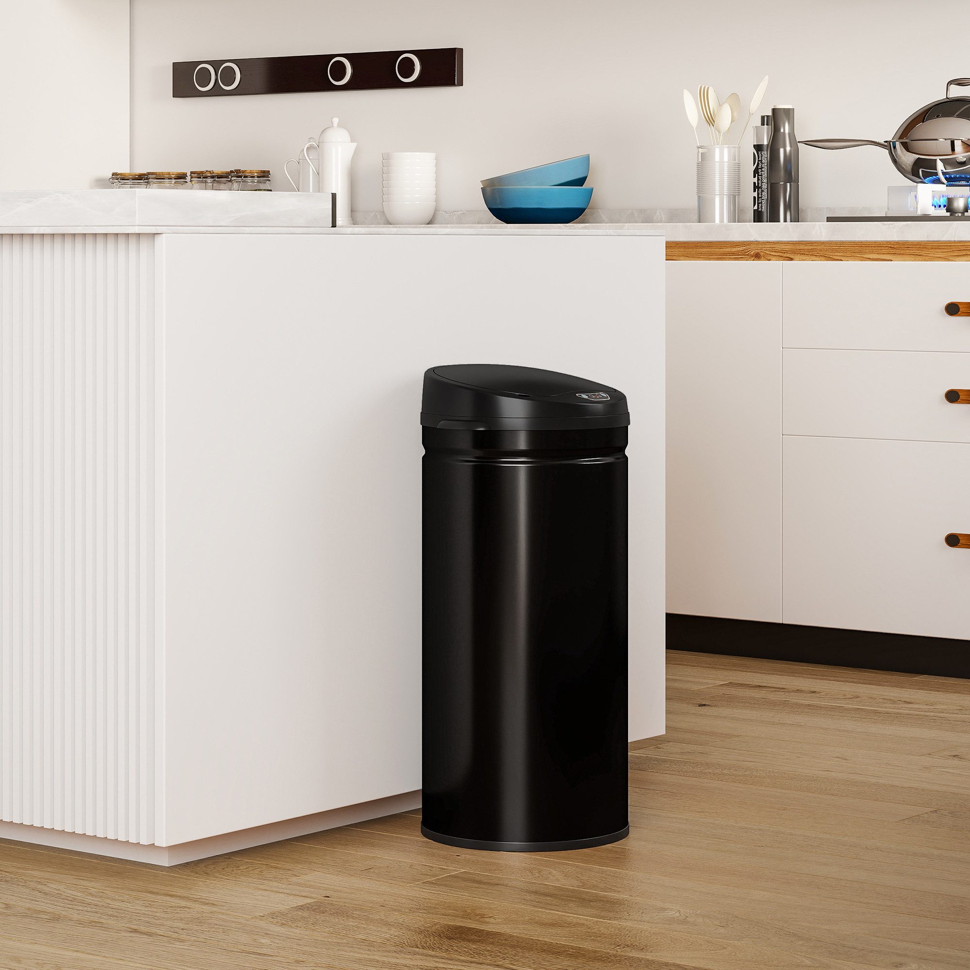 HOMCOM Mülleimer Sensor Mülleimer mit Soft-Close-Deckel, Bewegungssensor, aus Edelstahl für hygienische Küchen, Büros, Schwarz