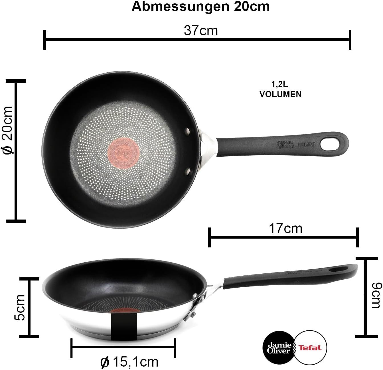 Tefal Bratpfanne Jamie Oliver E76 Bratpfanne 20cm, Edelstahl 18/10, Antihaftbeschichtet