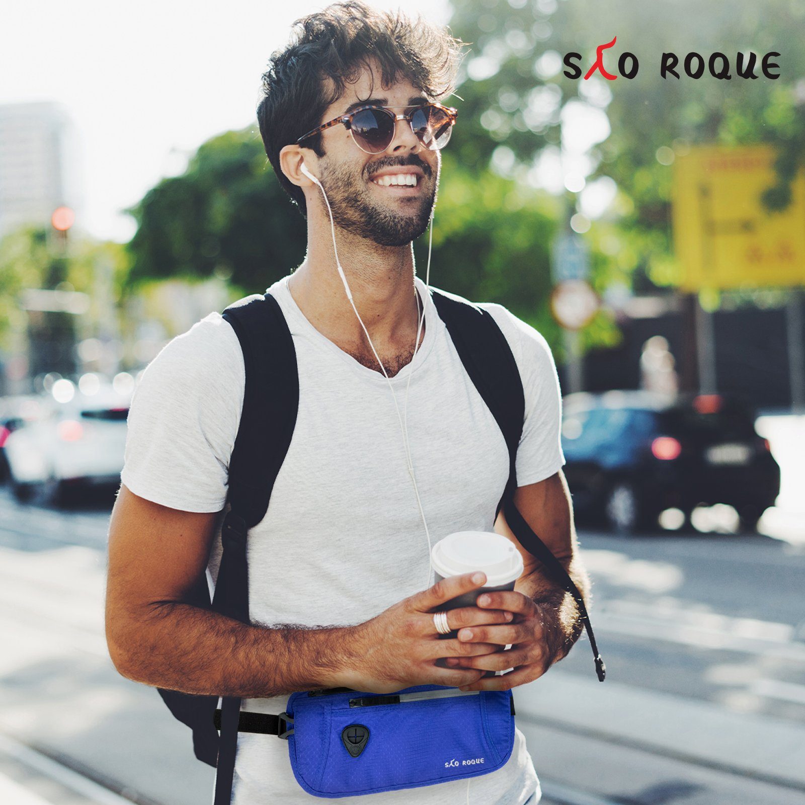 SAO ROQUE Bauchtasche Damen Herren Bauchtasche, RFID Blocker Gürteltasche, flach, Vegan, ultraflach, schweiß- und wasserfest, ultraleicht