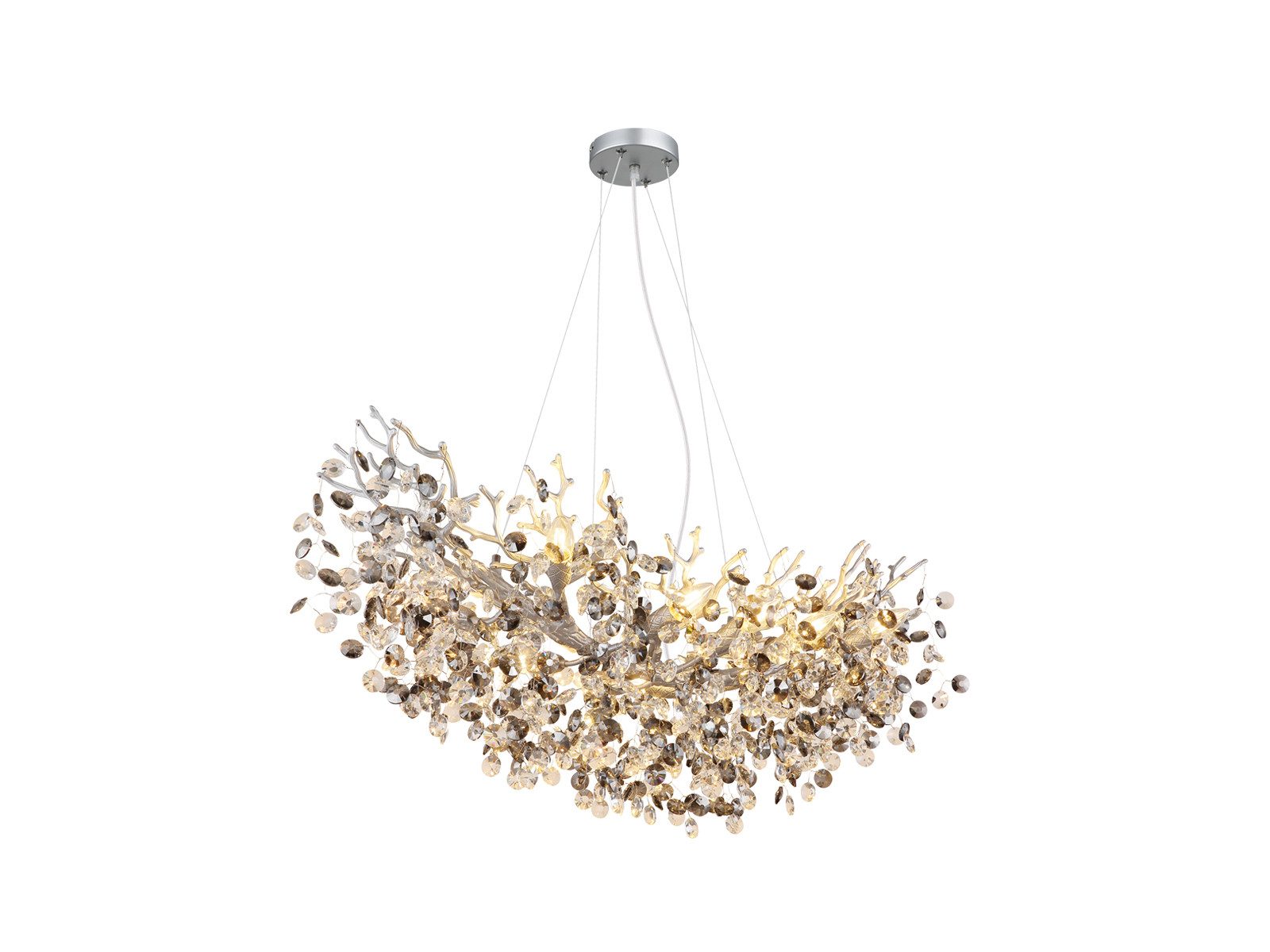 GLOBO LIGHTING LED Kronleuchter mit Kristall 2-farbig Breite 100cm, Dimmfunktion, LED wechselbar, Warmweiß, ausgefallene Pendelleuchte groß für Esstisch, Esszimmer-Lampe hängend