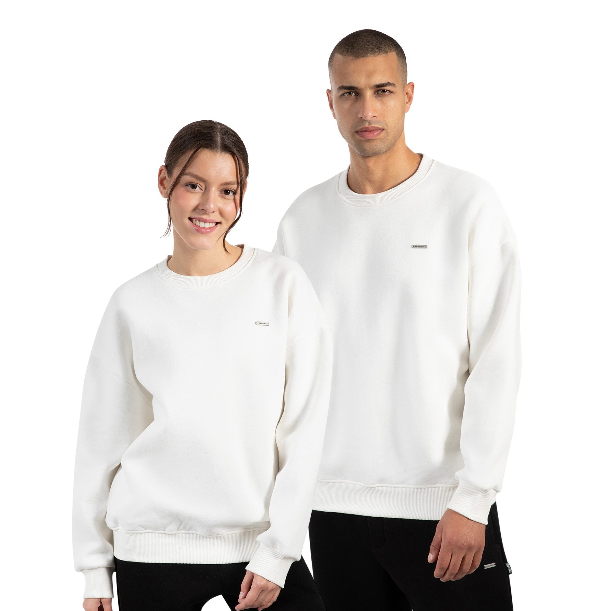 Smilodox Sweatshirt Unisex Riven, Oversize Fit Pulli mit Graviertem Metalllabel Rundhals Langarmshirt weiches Material Bequemes Tragegefühl Freizeit Gym