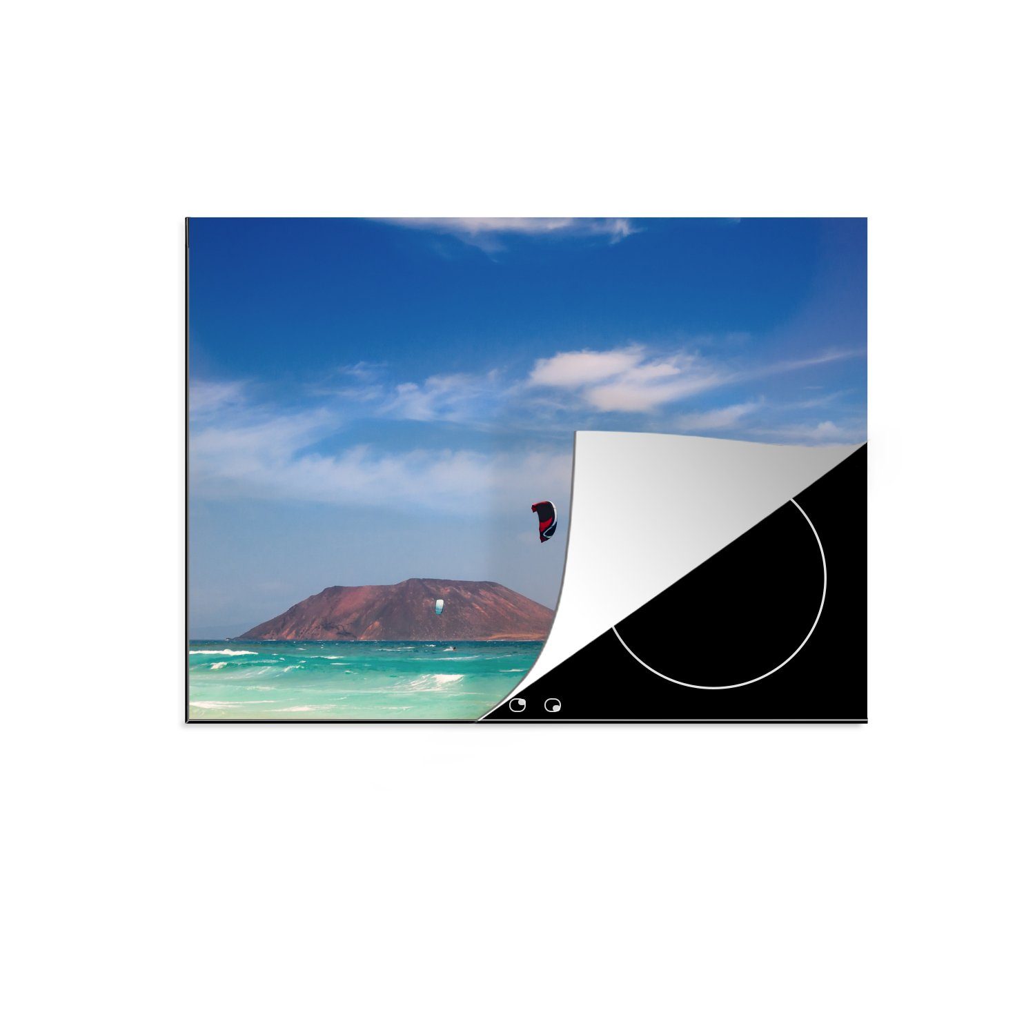 MuchoWow Herdblende-/Abdeckplatte Kitesurfen auf Fuerteventura, Vinyl, (1 tlg), 70x52 cm, Mobile Arbeitsfläche nutzbar, Ceranfeldabdeckung