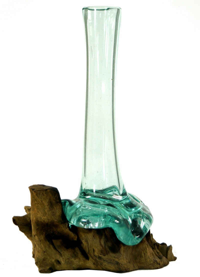 Guru-Shop Dekovase »Vase aus Recycelingglas, Glasvase Wurzelholz -..«
