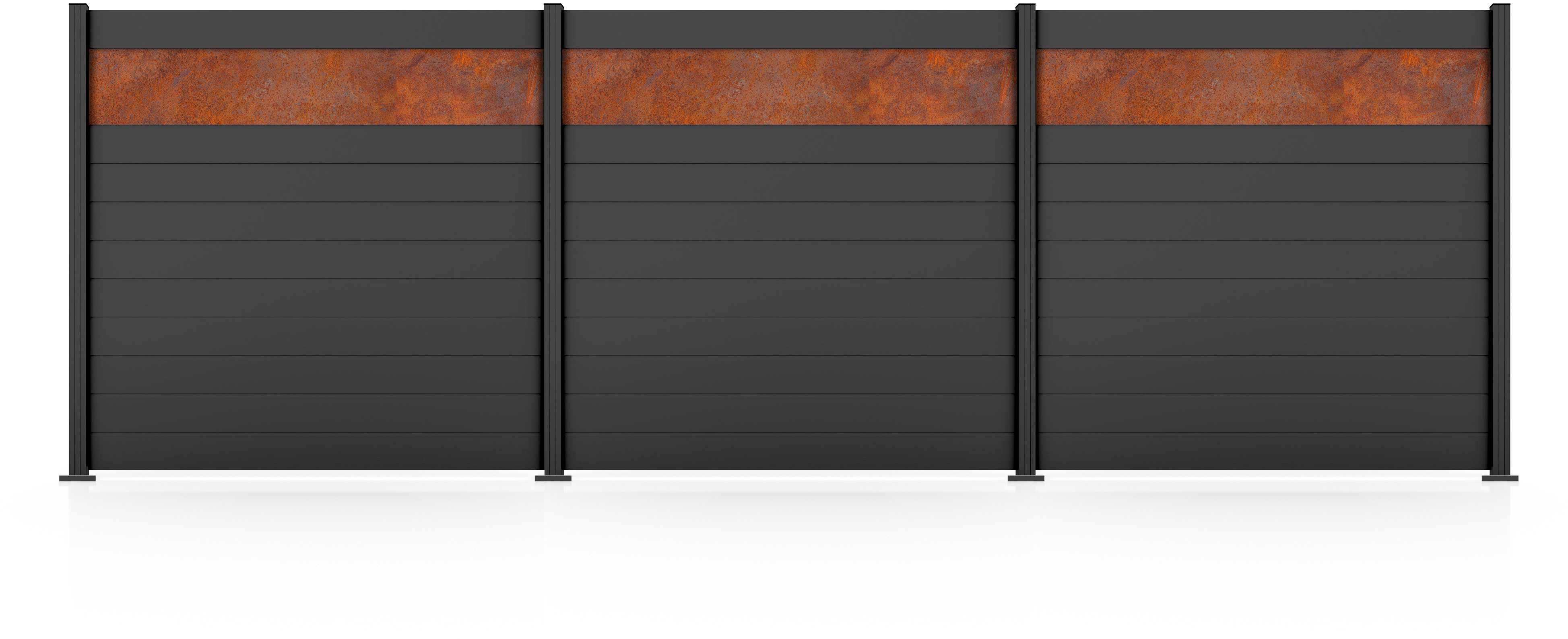 STAKET PRO Gartenzaun Komplettzaun Paneel 150, LxH: 552,6x187 cm, 3 Elemente á 180 cm Breite + Cortenstahl