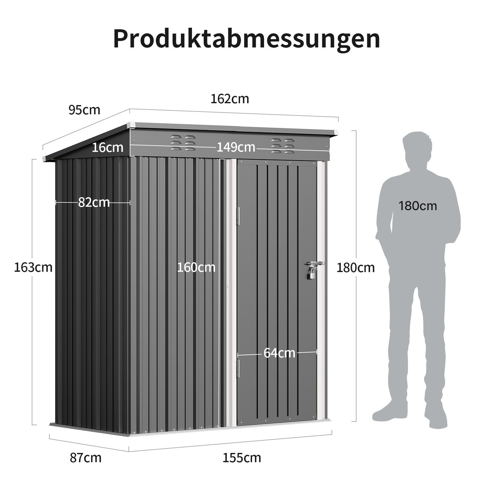 Bealife Gartenhaus Robuster Metall-Gartengeräteschuppen 180 x 162 x 95 cm, robust und wasserdicht – Bild 3 von 5