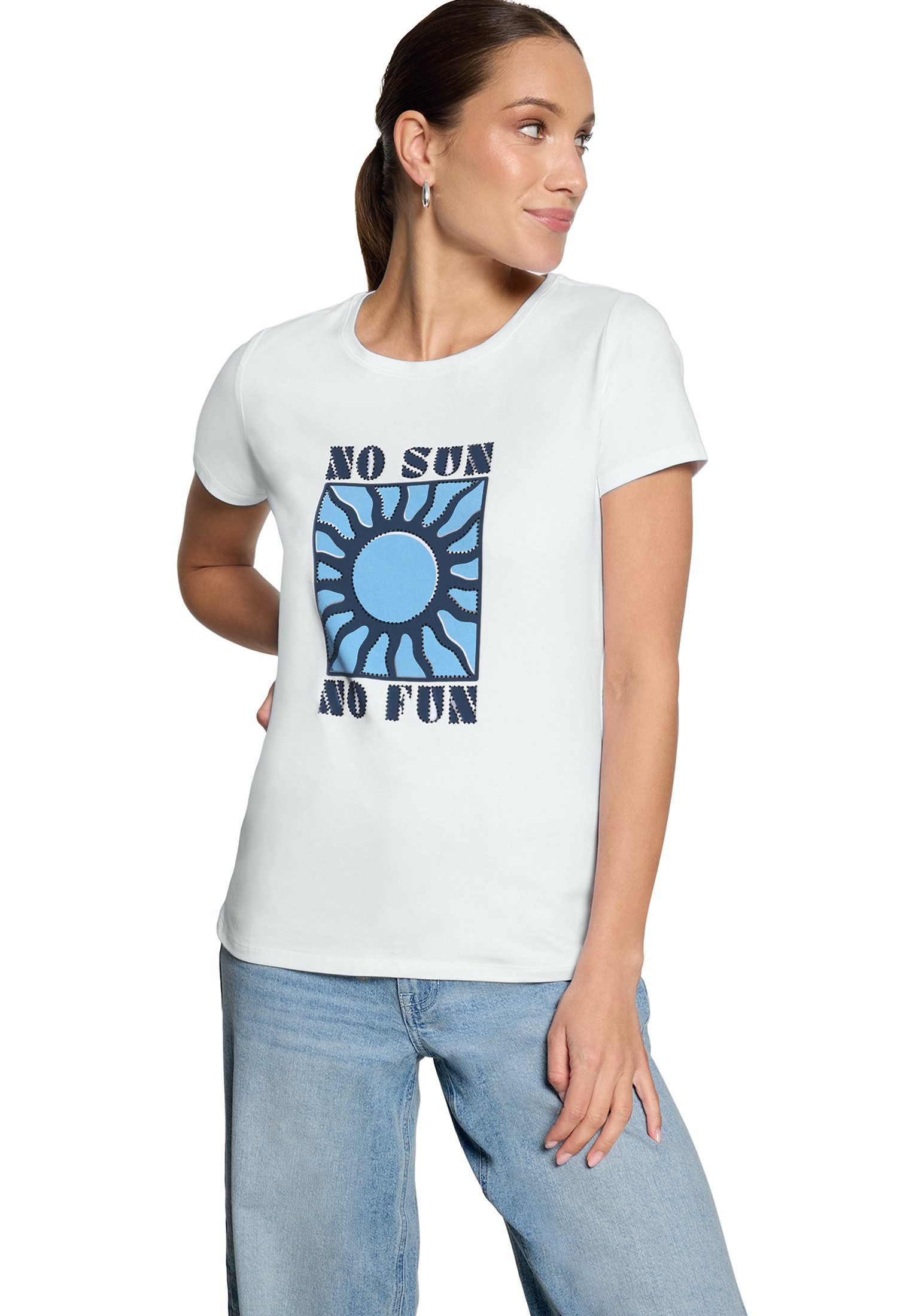 Zero Kurzarmshirt Damen mit Aufdruck (1-tlg) Glitzer