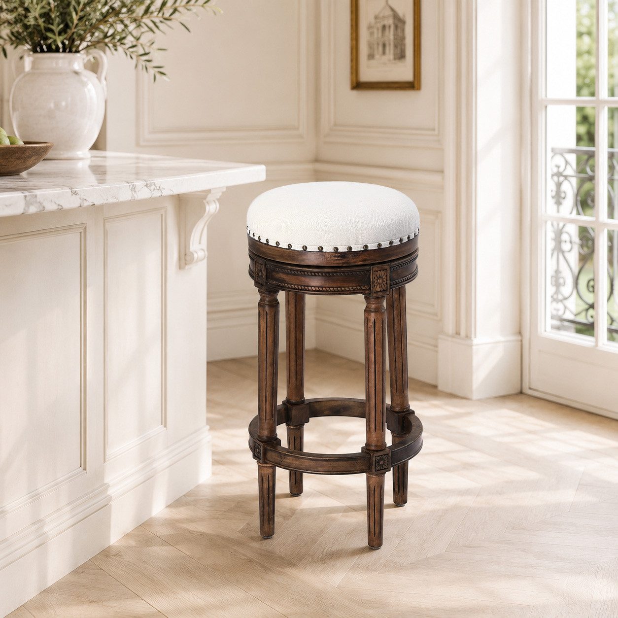 HomeMiYN Barhocker (1 St), Barhocker Holz im Vintage Design, gepolsterter Sitz, für Küche & Bar