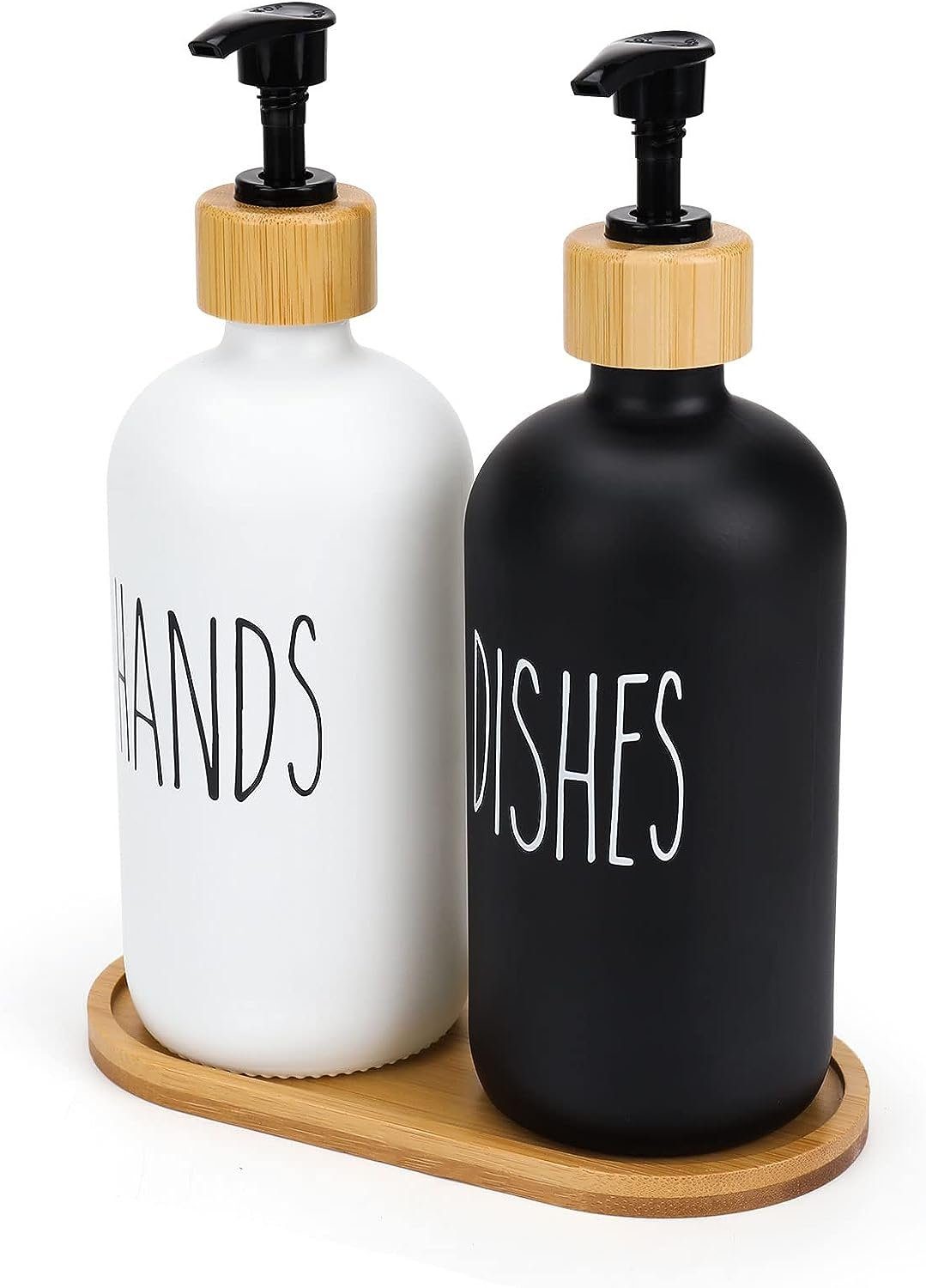 Housruse Spülmittelspender Seifenspender, Glas Seifenspender Set mit  Tablett, für Küche und Bad, (Nachfüllbare Pumpspender, 1-tlg),  Handseifenspender