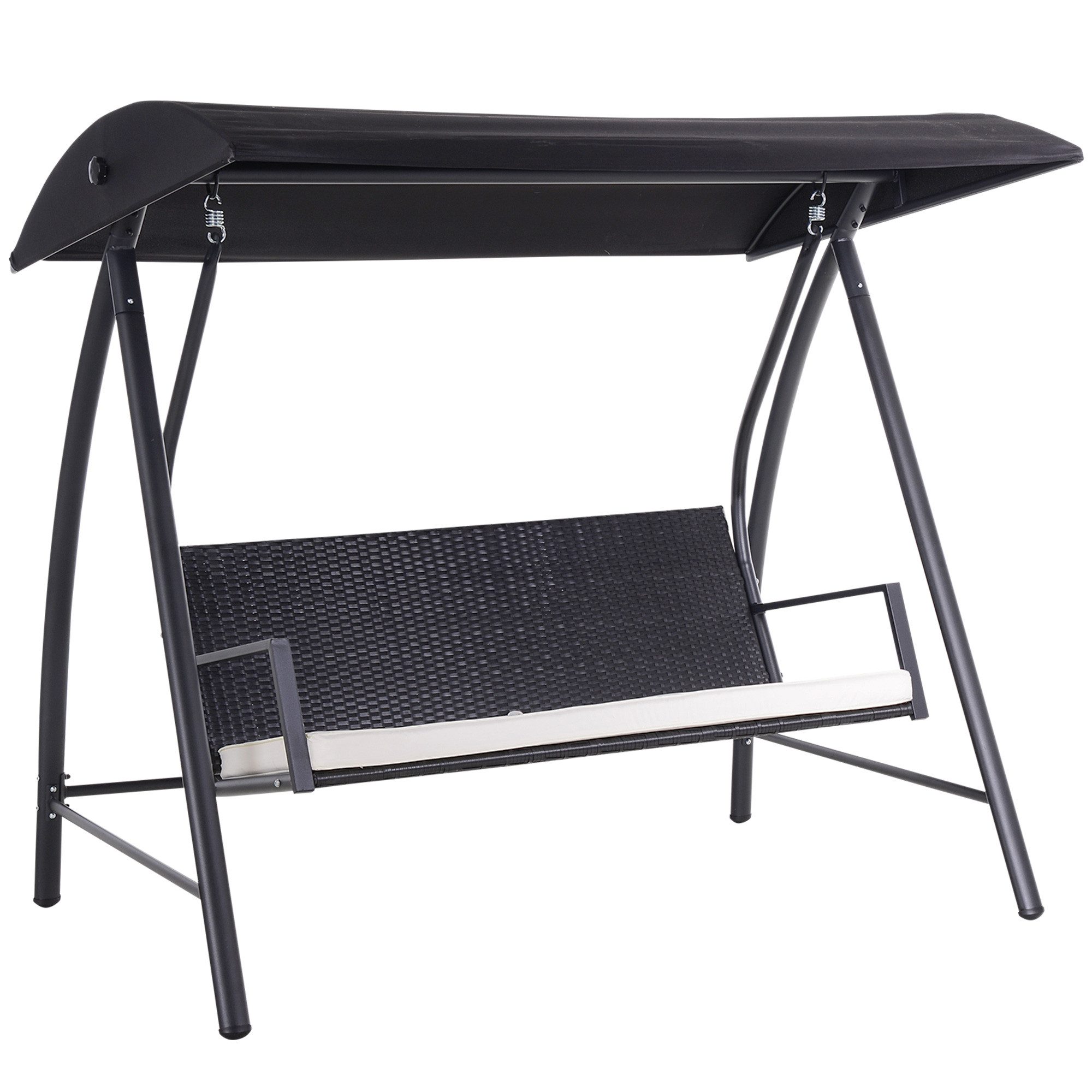 Hollywoodschaukel 3-Sitzer Gartenschaukel mit Dach aus Polyrattan und Metall