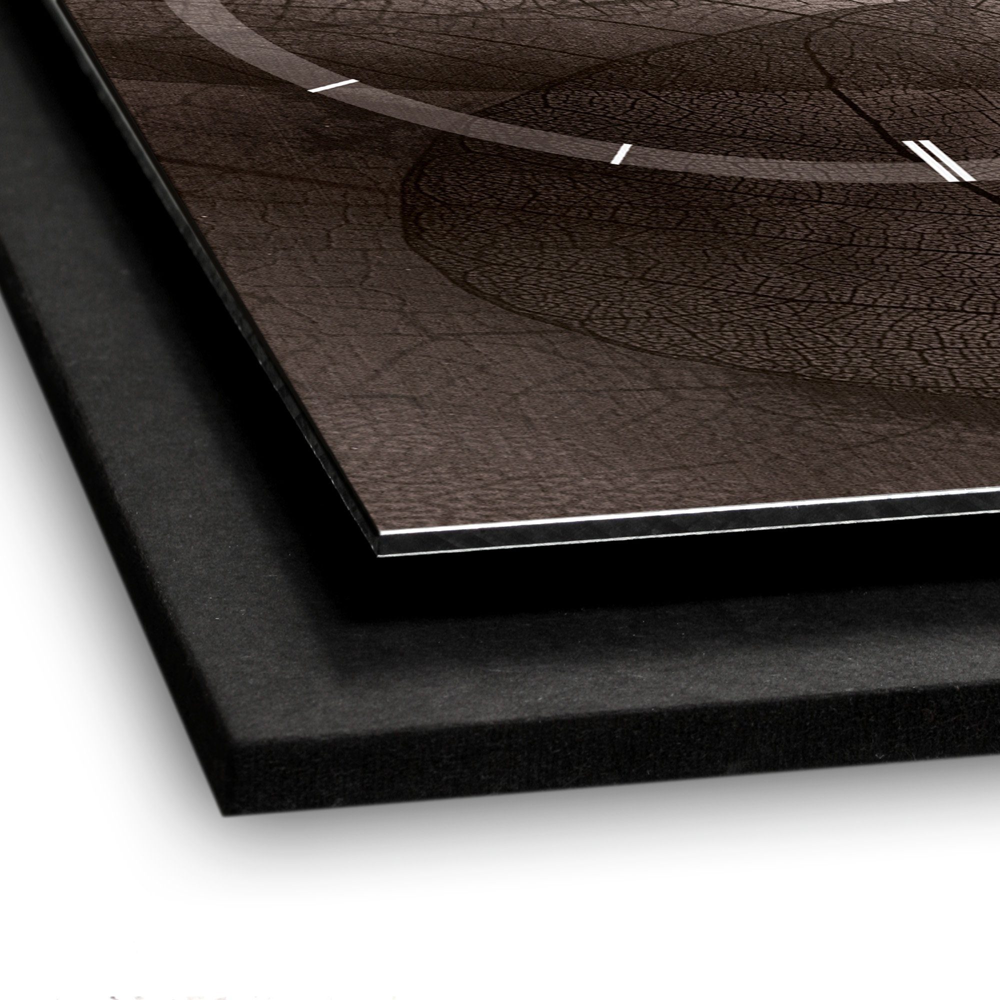Feder Kreative groß Quarzuhr modern) Brown metallic Wanduhr (Funkuhr abstrakt 3D Leaves 50x30cm Designer-Wanduhr oder