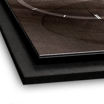 Kreative Feder Wanduhr 3D Designer-Wanduhr Brown Leaves (Funkuhr oder Quarzuhr 50x30cm groß metallic abstrakt modern)