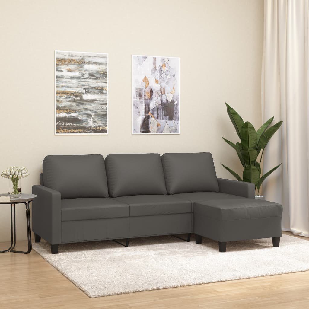 furnicato 3-Sitzer »3-Sitzer-Sofa mit Hocker Grau 180 cm Kunstleder«