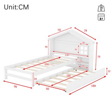 Ulife Kinderbett Hausbett flaches Bett, kleine Fensterdekoration,90*200cm