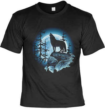 Tini - Shirts Print-Shirt Heulender Wolf auf Felsen in der Nacht Tshirt : Wolfsmond Wolf Motiv TShirt
