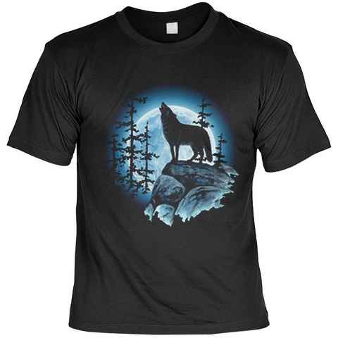 Tini - Shirts Print-Shirt Heulender Wolf auf Felsen in der Nacht Tshirt : Wolfsmond Wolf Motiv TShirt
