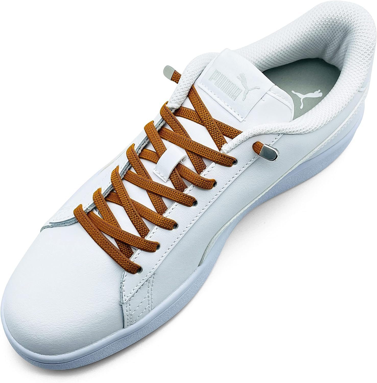 ELANOX Schnürsenkel 4 Stück für 2 Paar Schuhe elastische Schnürsenkel mit Clips, inkl. Enden (Clips) - 8 St. in silber coffee