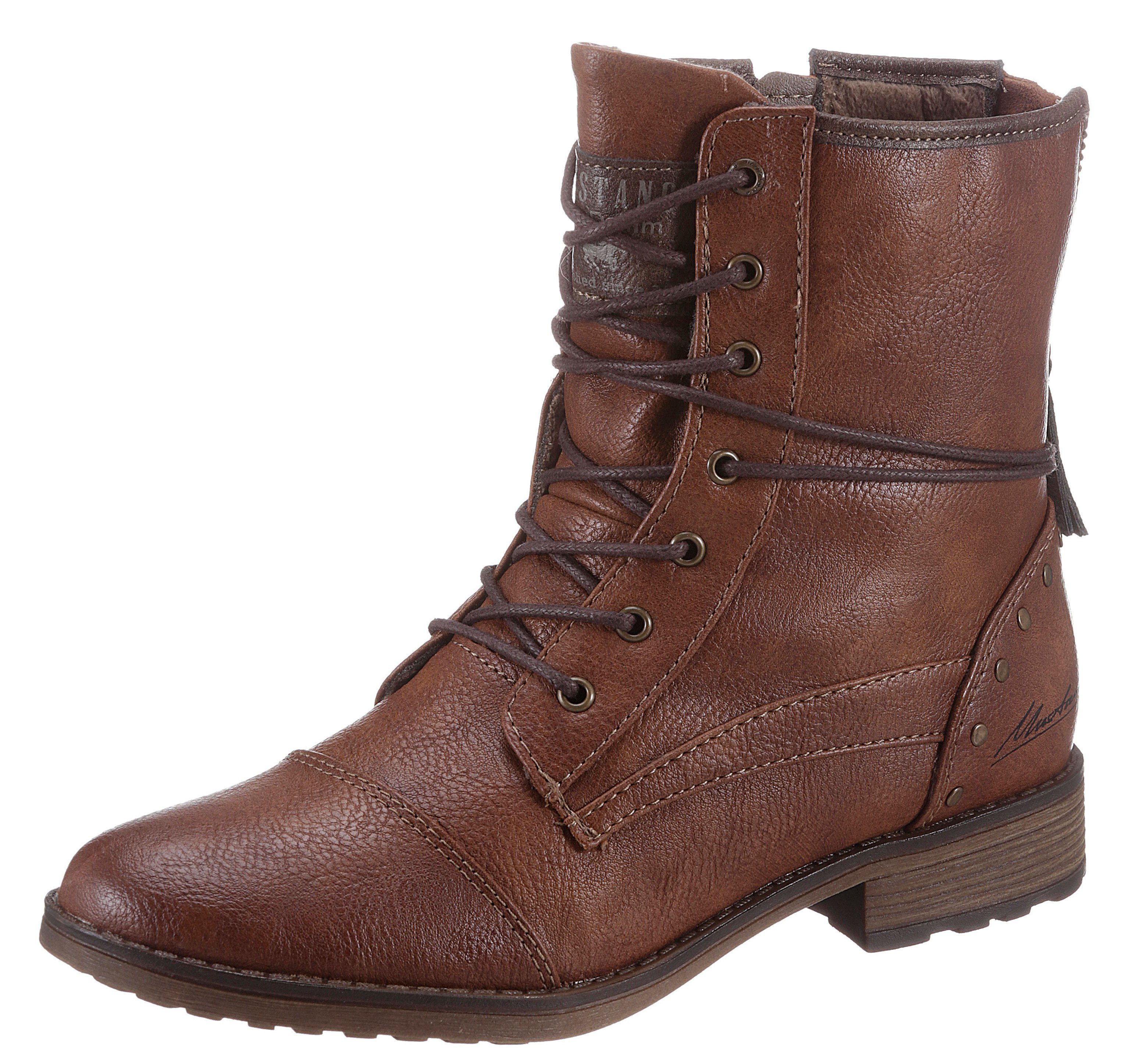 Mustang Shoes Schnürstiefelette schaftumspielender mit cognac-used Schnürung