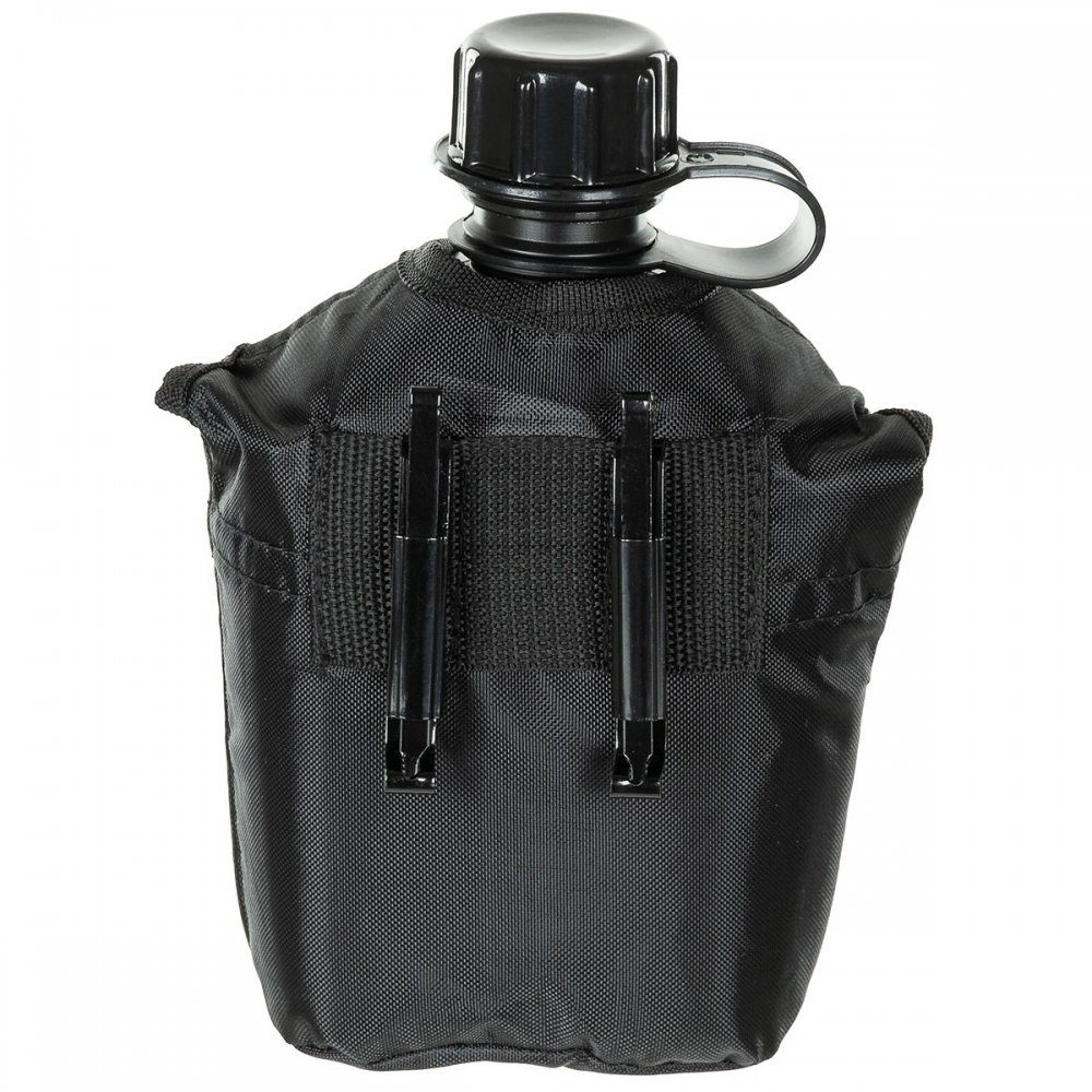 1 schwarz, MFH Feldflasche BPA-frei US Plastikfeldflasche, Nylonbezug, l,