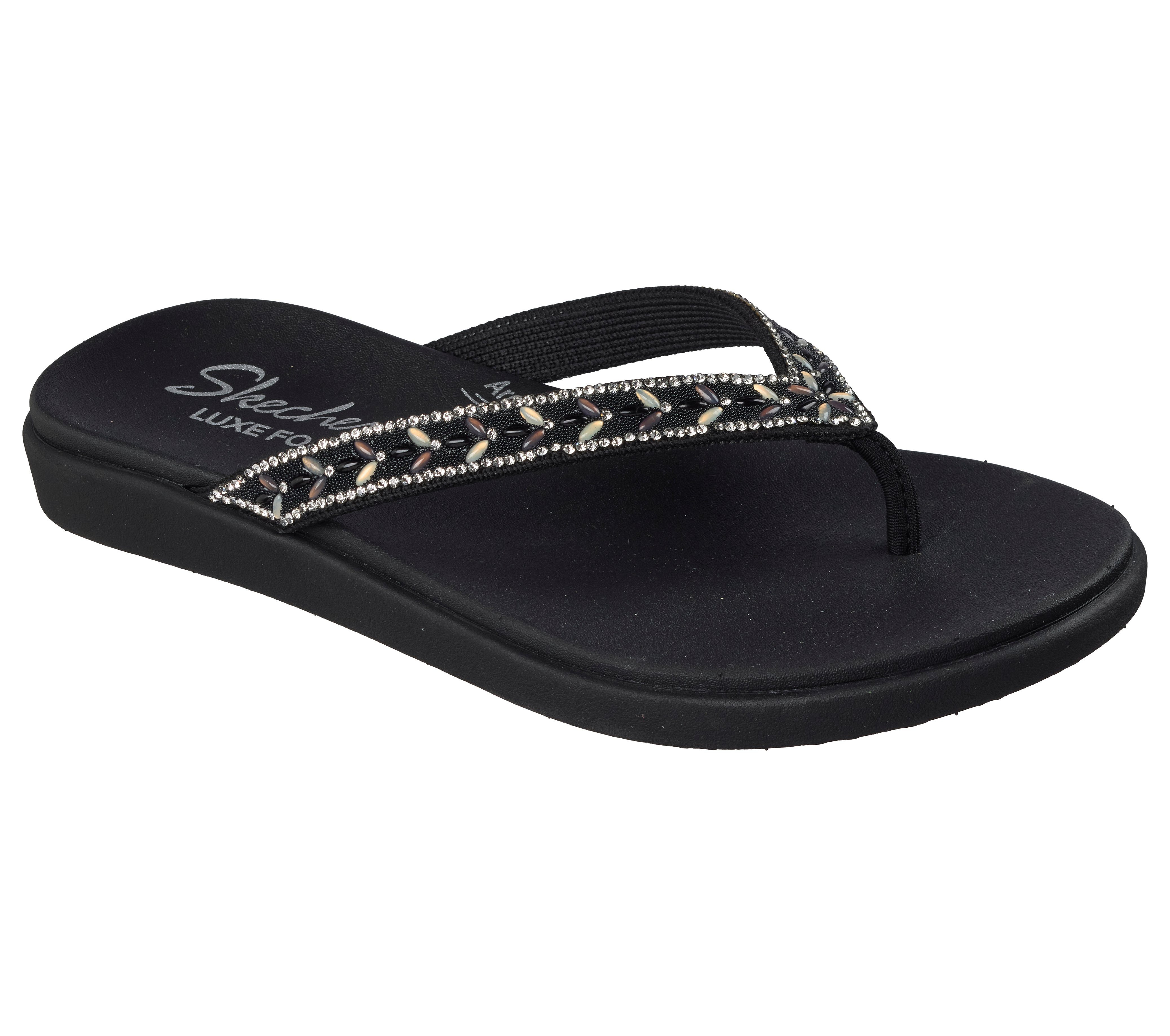 Skechers MEDITATION LUXE- Zehentrenner Strandschuh, Sommerschuh, Badeschuh mit Glitzersteinchen