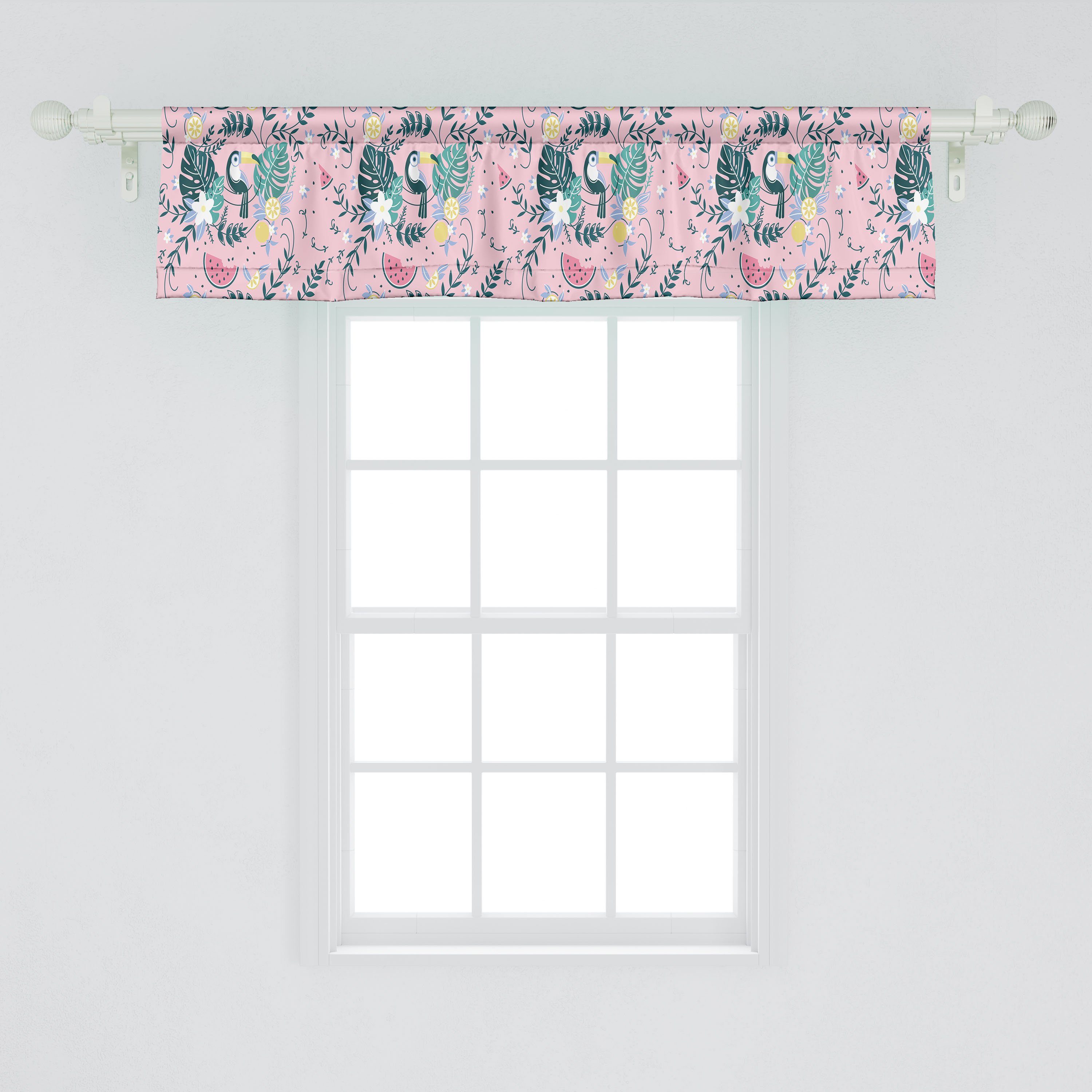 Scheibengardine Vorhang Volant für Küche Abakuhaus, Dekor mit Stangentasche, Tropical Sommer-Vogel Schlafzimmer Exotisch Pastell Microfaser