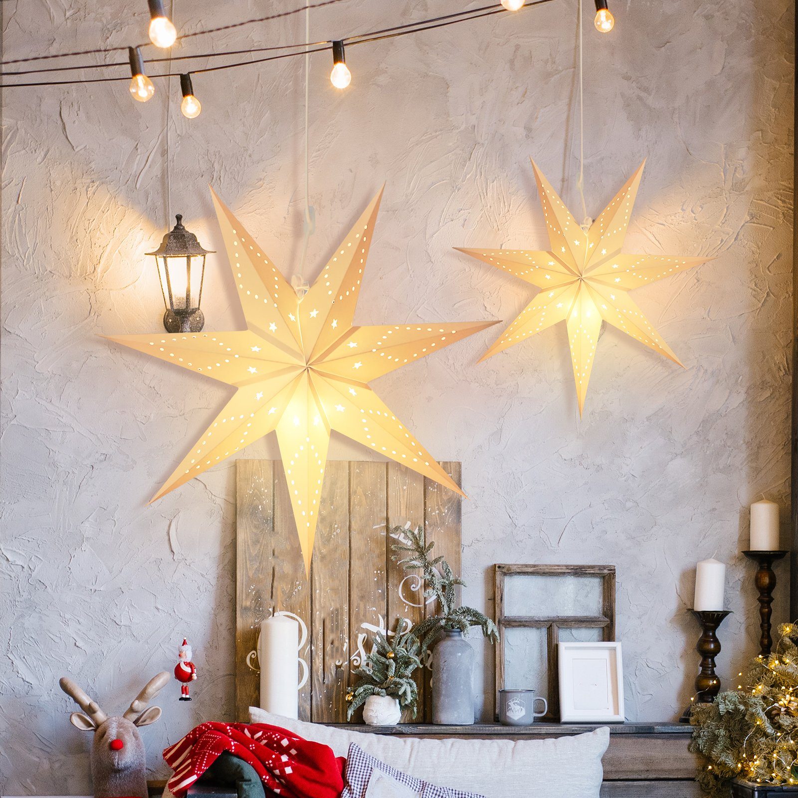 Salcar Papierstern LED Papierstern Weihnachtsstern Beleuchtet Sternenlicht, LED Weihnachtsdeko, 75cm Warmweiß