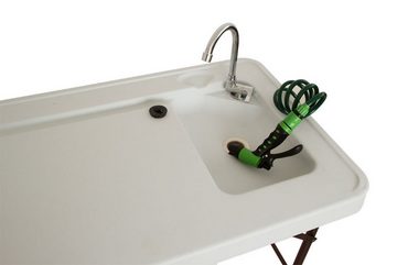 Lemodo Kunststoffspüle Gartenspüle mit Wasserhahn, klappbar, mit Sprühkopf, Komplett-Set mit Wasserhahn, (1 St), Campingtisch mit Spüle, Wasserhahn und Sprüher, klappbar