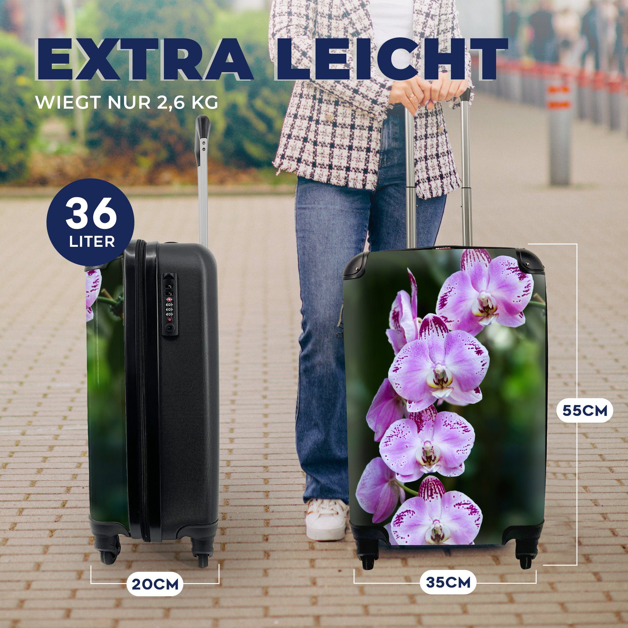 Reisekoffer rollen, Blühende für Handgepäckkoffer Trolley, Orchideen, mit Handgepäck MuchoWow 4 Ferien, Reisetasche Rollen,