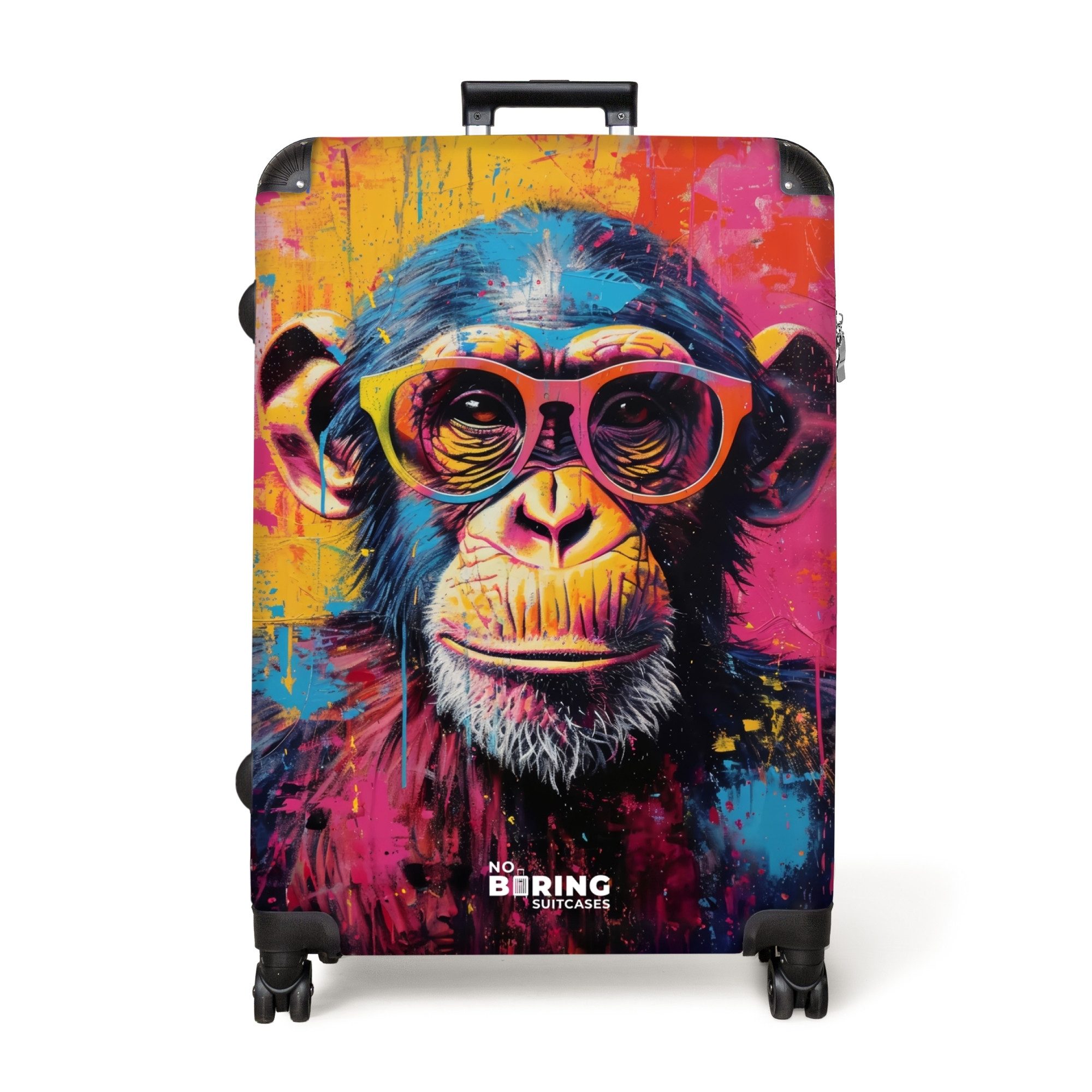 NoBoringSuitcases.com© Hartschalen-Trolley Schimpanse mit Brille im günstig online kaufen