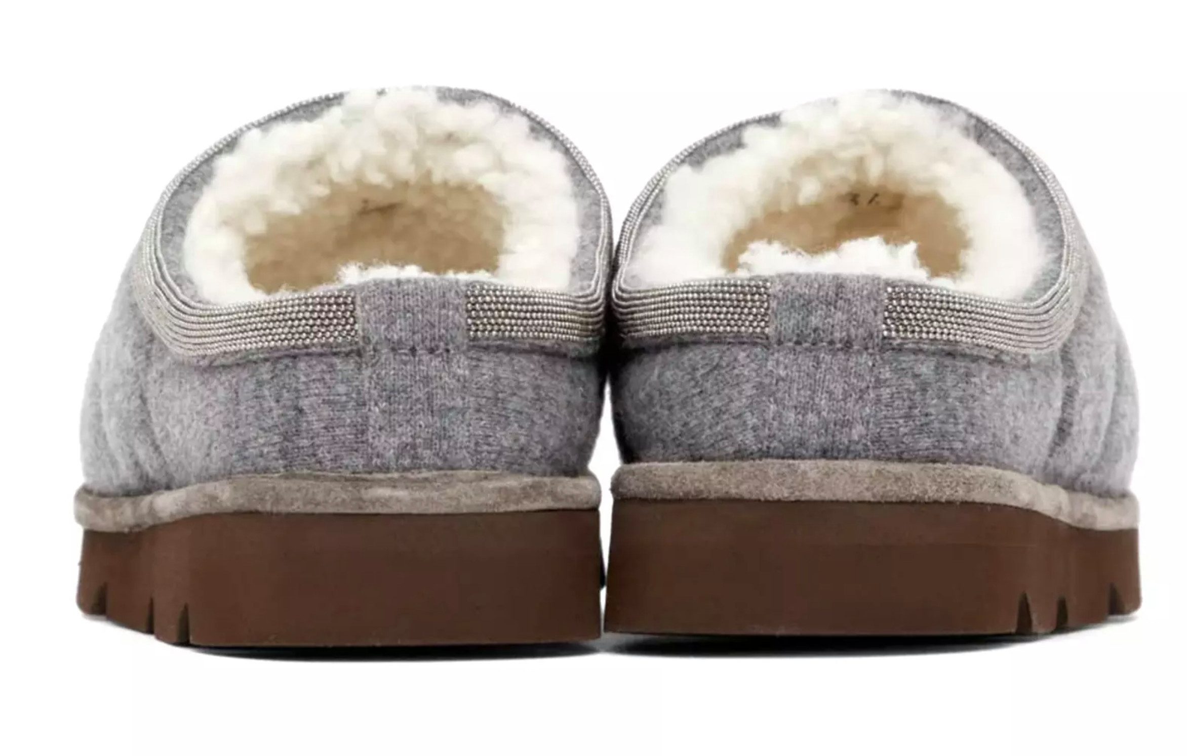 BRUNELLO CUCINELLI Gefütterte Kaschmir-Shearling Schuhe mit Monili-Perlen Pantoffel gesteppte Kaschmir-Oberfläche mit Monili-Perlendetails