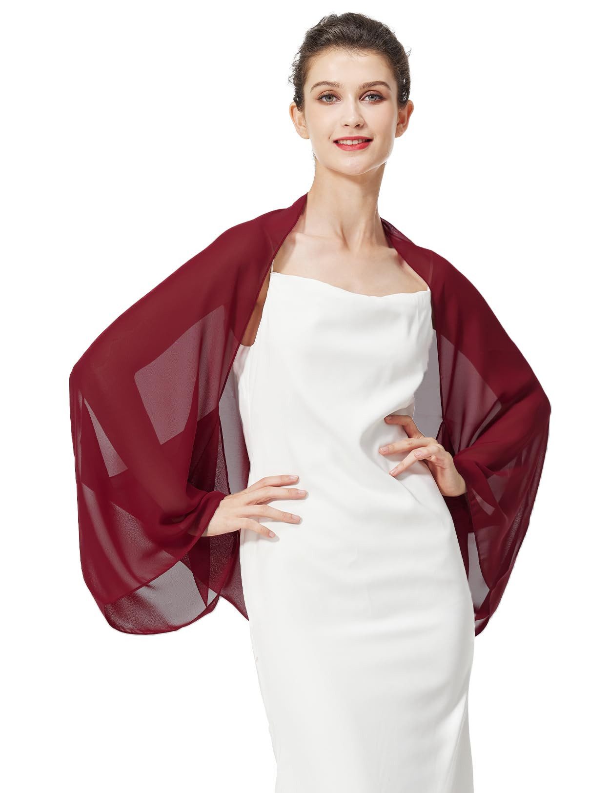 Zaewry Modeschal Damen Chiffon-Bolero, locker geschnitten, mit langen Ärmeln, ideal als Überwurf für Sommerhochzeiten, Abendveranstaltungen – Bild 2 von 5